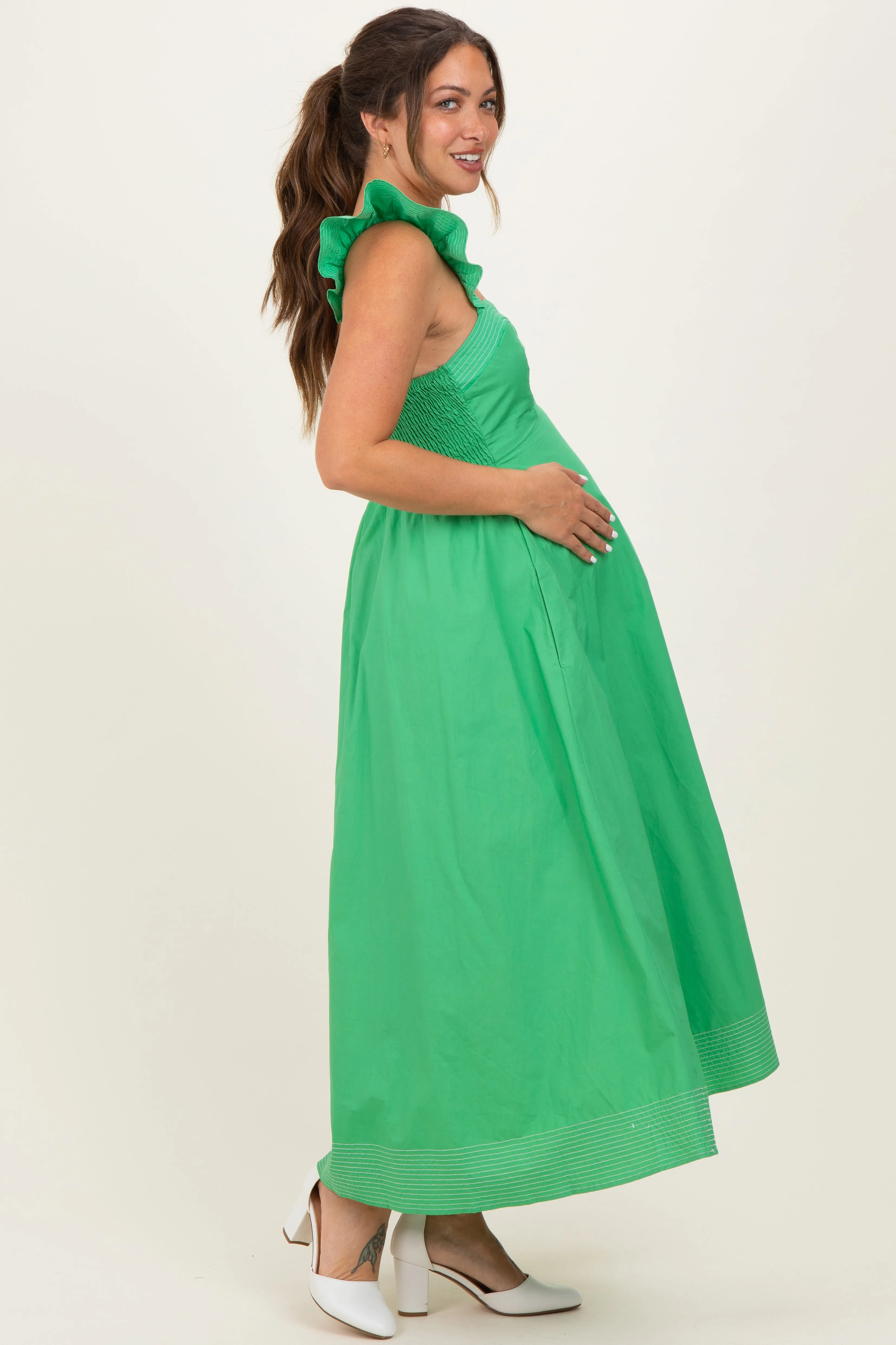 Green Cutout Seam Detail Maternity Midi Dress sold by Pinkblush product image thumbnail 3