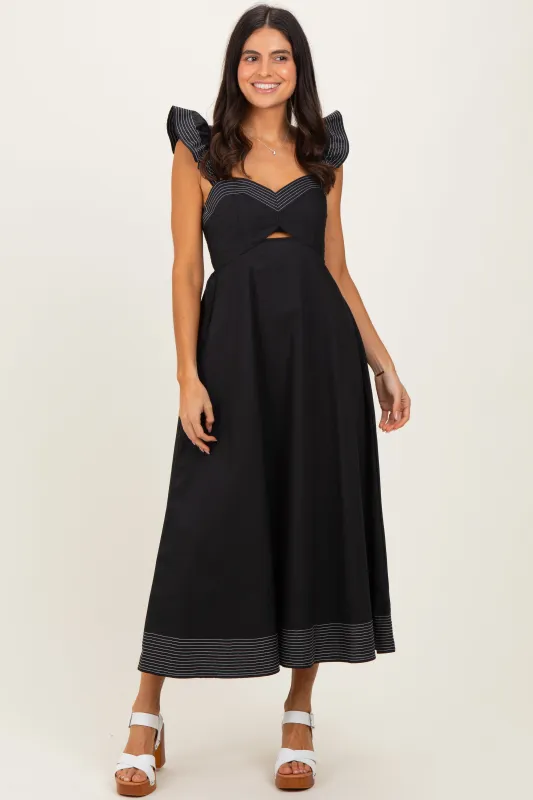 Black Cutout Seam Detail Midi Dress sold by Pinkblush
