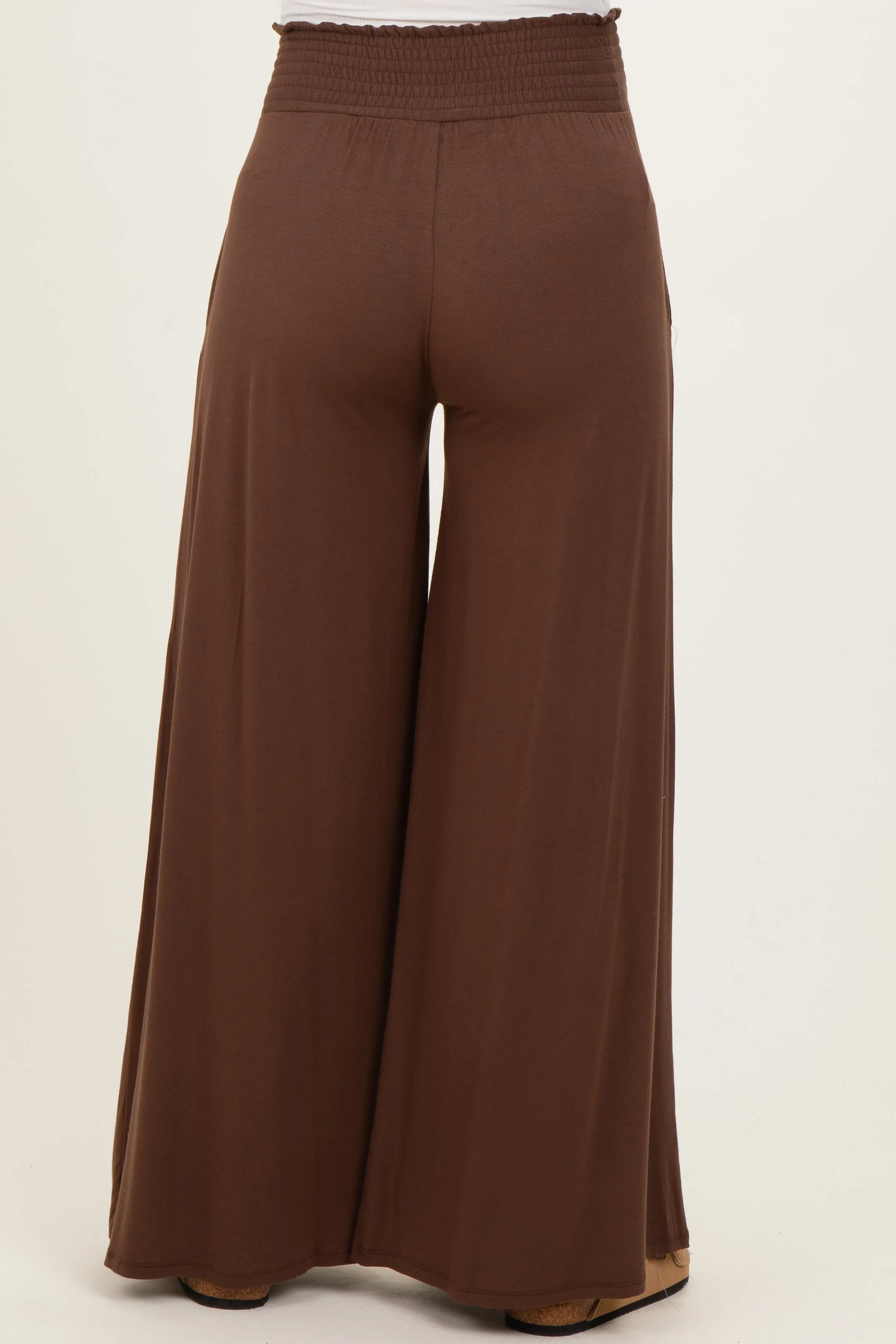 Brown Smocked Waist Wide Leg Maternity Pants sold by Pinkblush product image thumbnail 4
