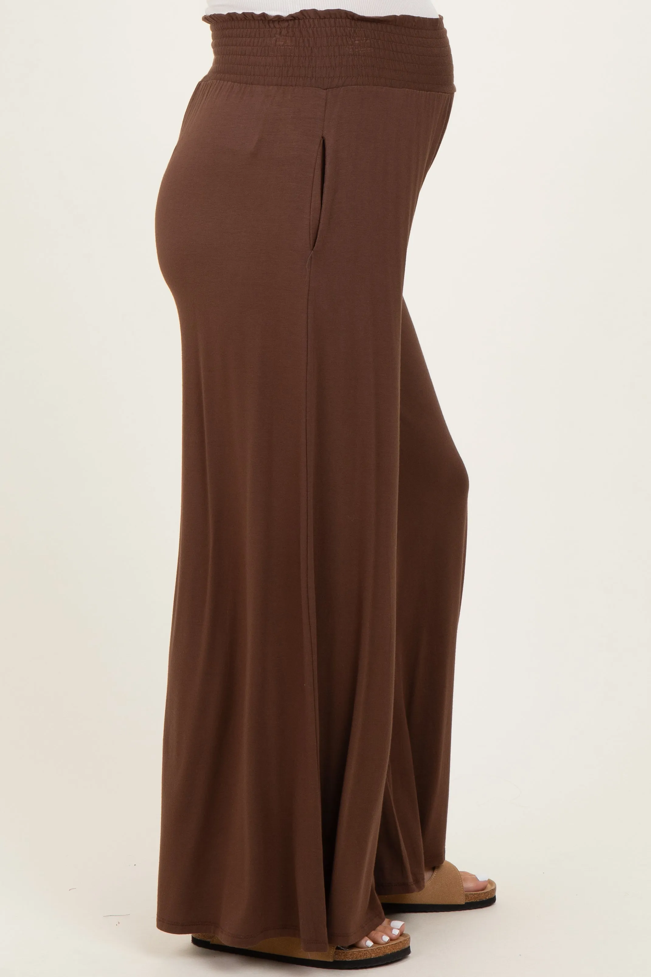 Brown Smocked Waist Wide Leg Maternity Pants sold by Pinkblush product image thumbnail 3