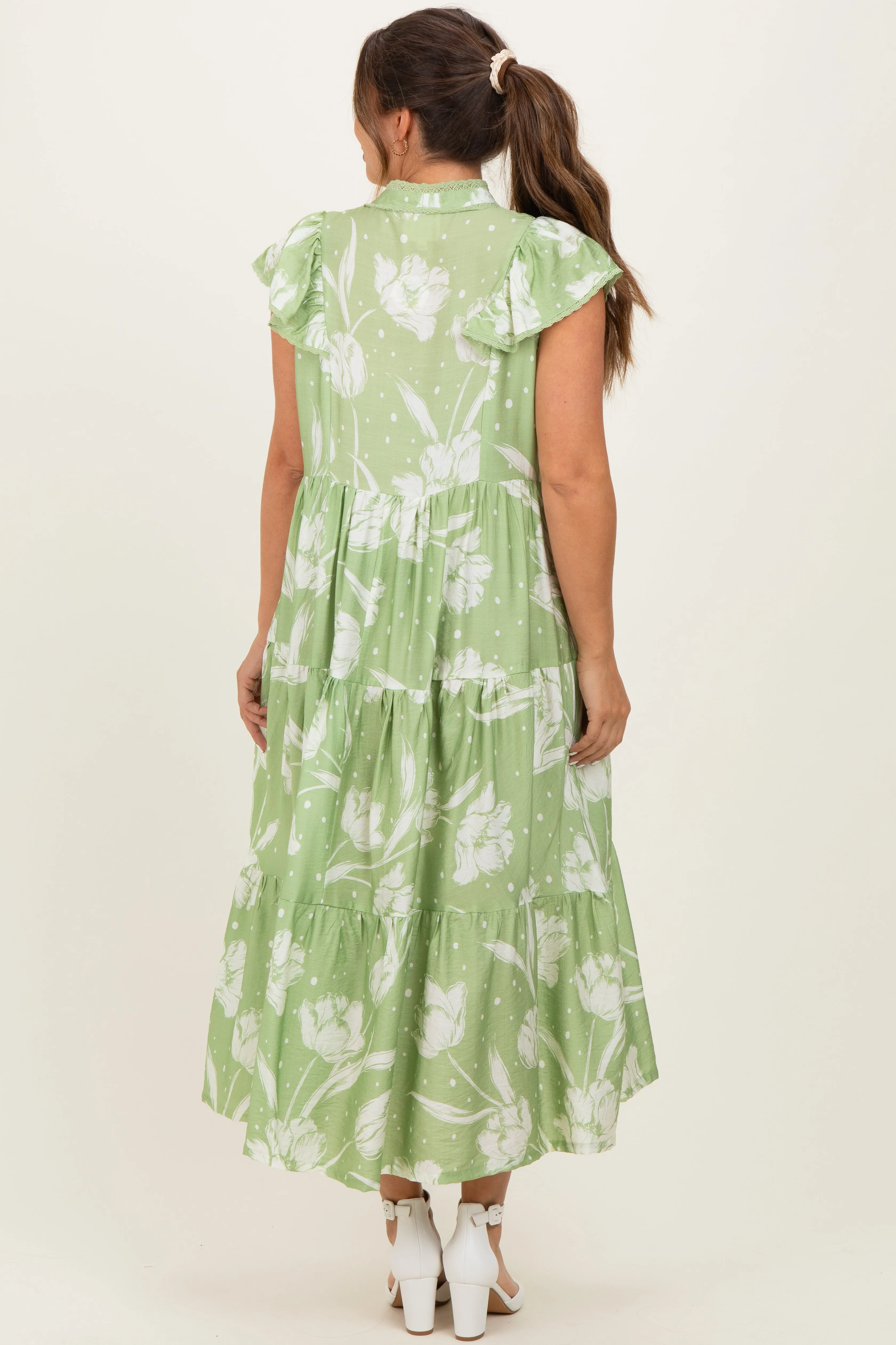 Sage Floral Crochet Lace Accent Maternity Midi Dress sold by Pinkblush product image thumbnail 4