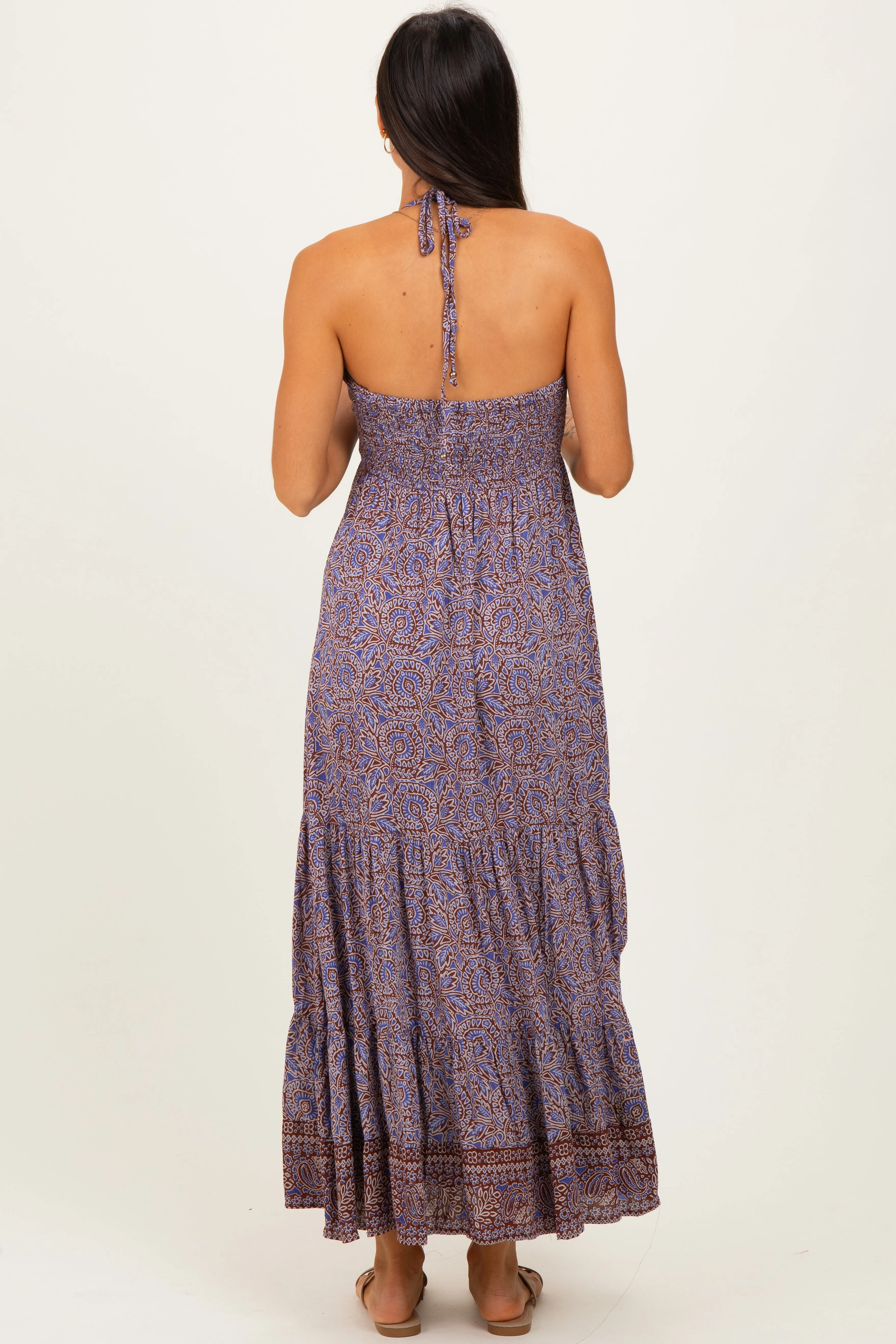 Brown Paisley Halter Maxi Dress sold by Pinkblush product image thumbnail 4