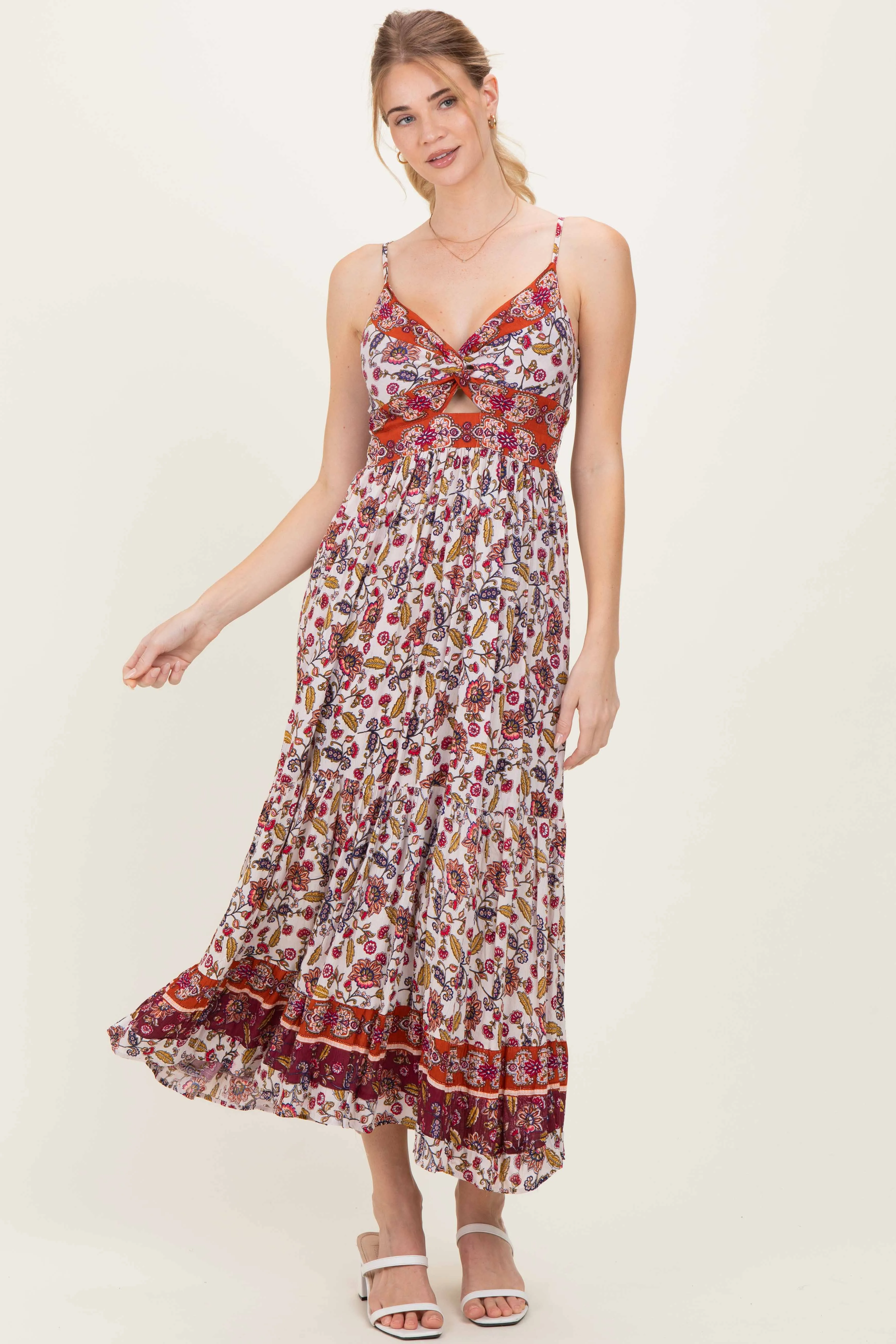 Cream Floral Twist Front Cutout Maxi Dress sold by Pinkblush product image thumbnail 2