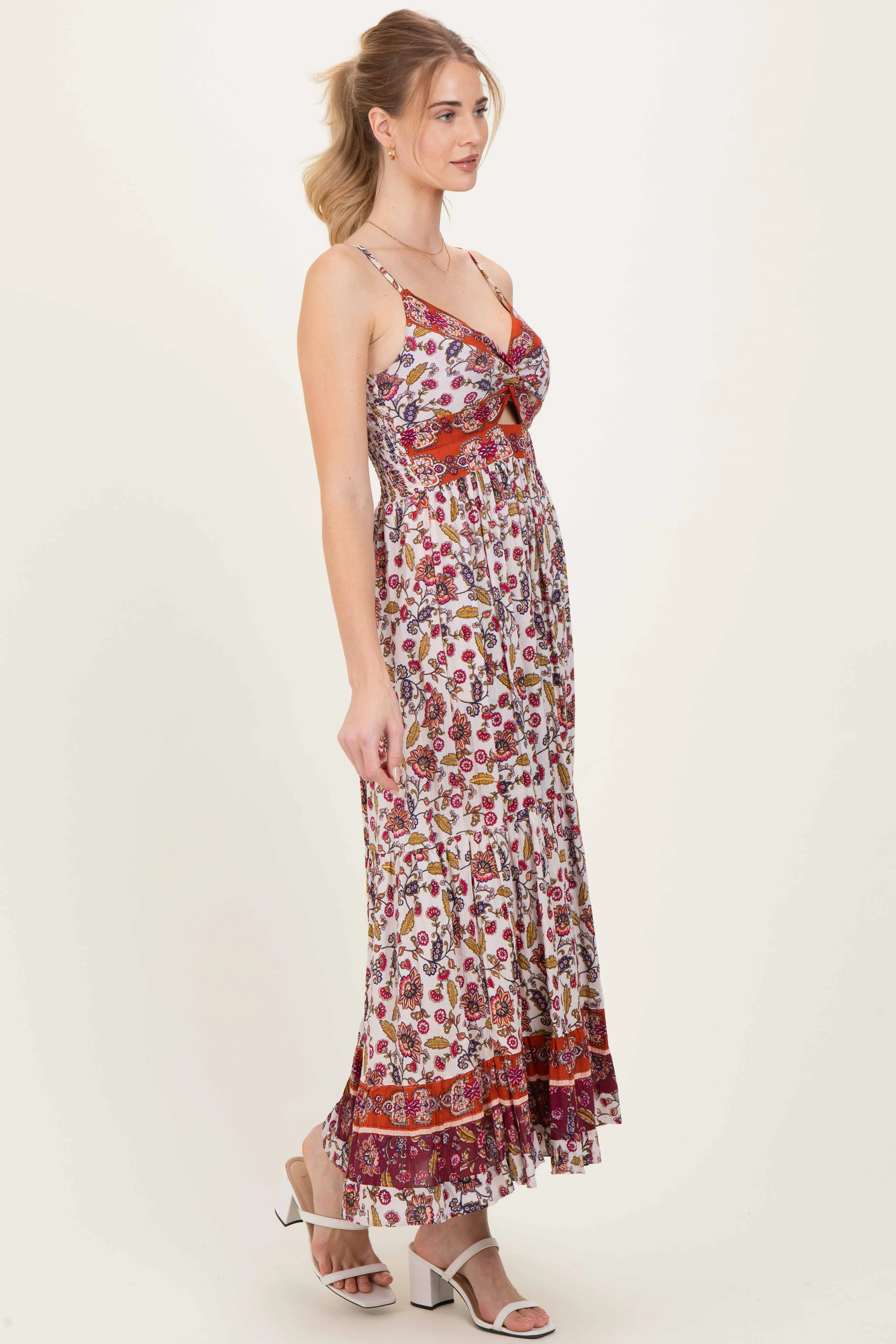 Cream Floral Twist Front Cutout Maxi Dress sold by Pinkblush product image thumbnail 3