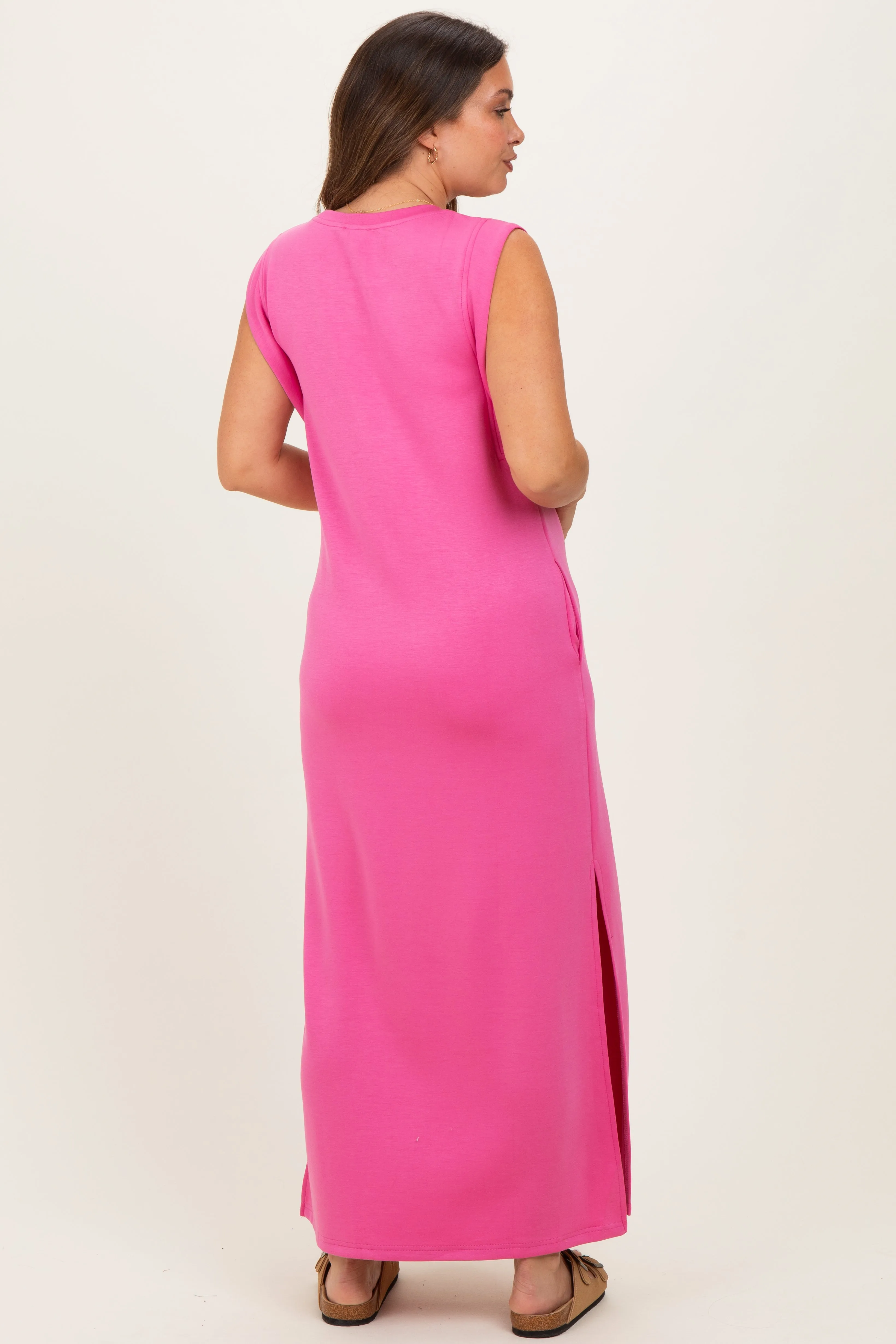 Pink Sleeveless Side Slit Maternity Midi Dress sold by Pinkblush product image thumbnail 3