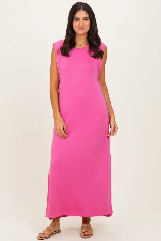Pink Sleeveless Side Slit Midi Dress sold by Pinkblush
