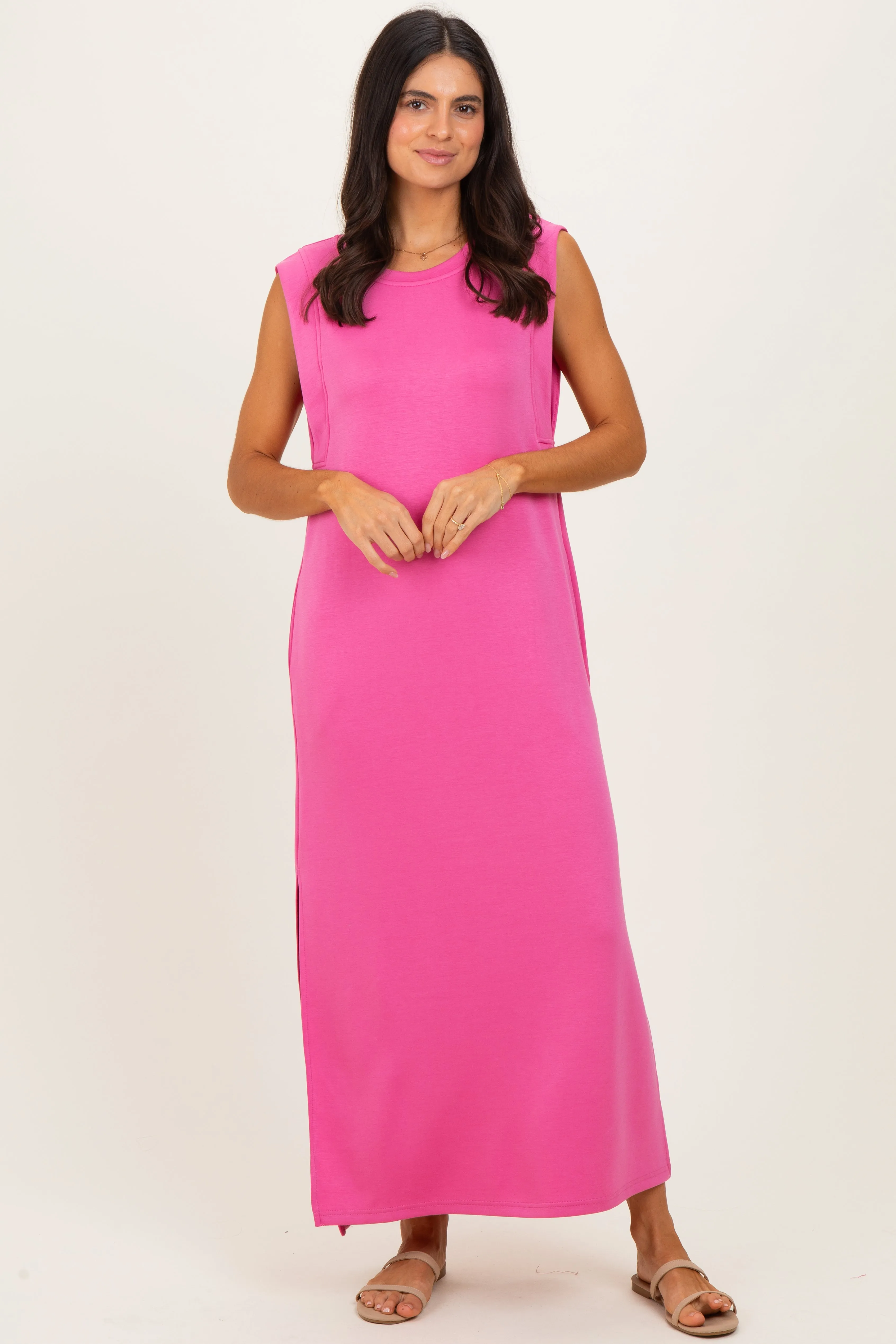 Pink Sleeveless Side Slit Midi Dress sold by Pinkblush product image thumbnail 2