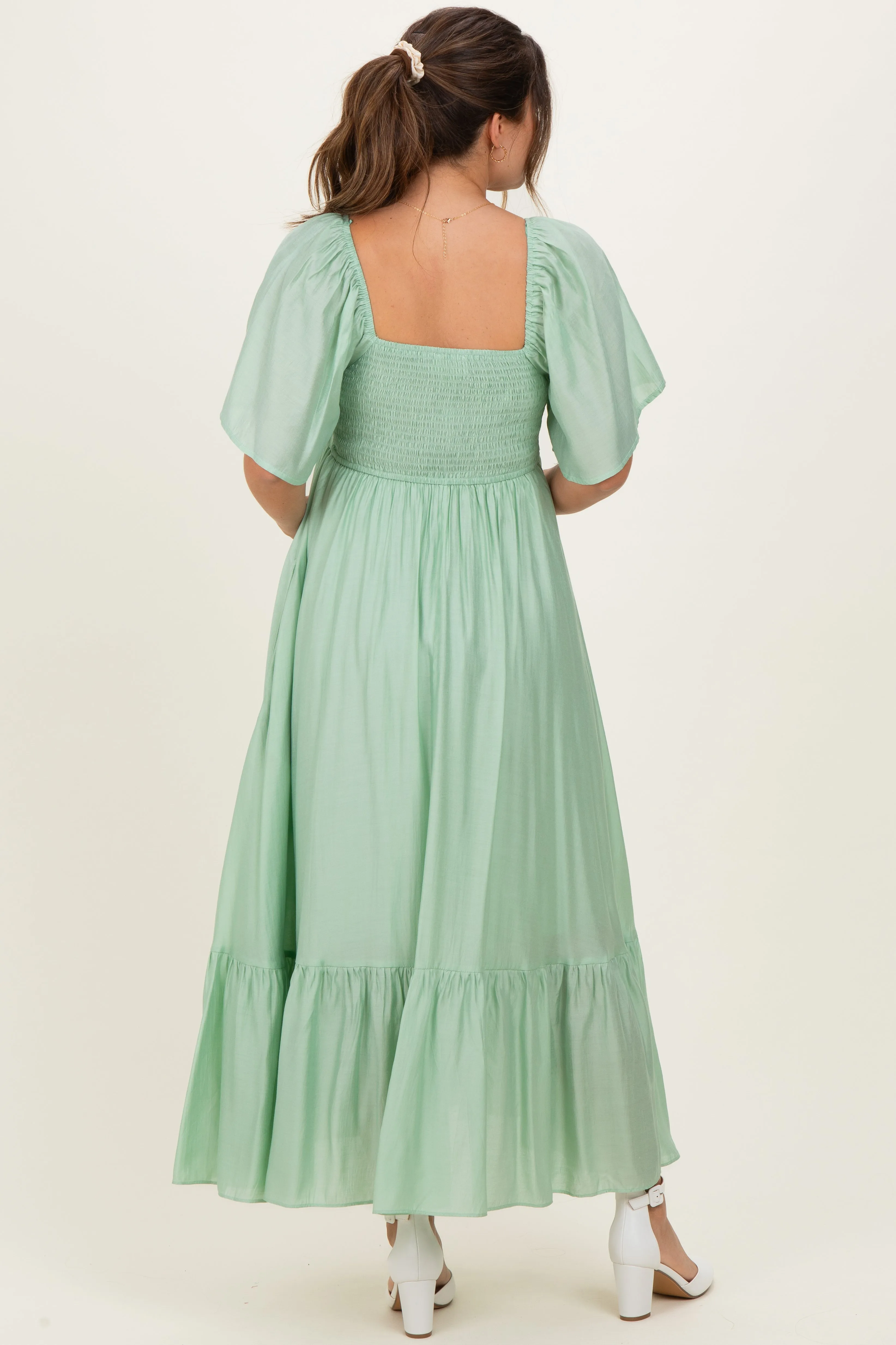 Mint Flutter Sleeve Ruffle Hem Maternity Midi Dress sold by Pinkblush product image thumbnail 4