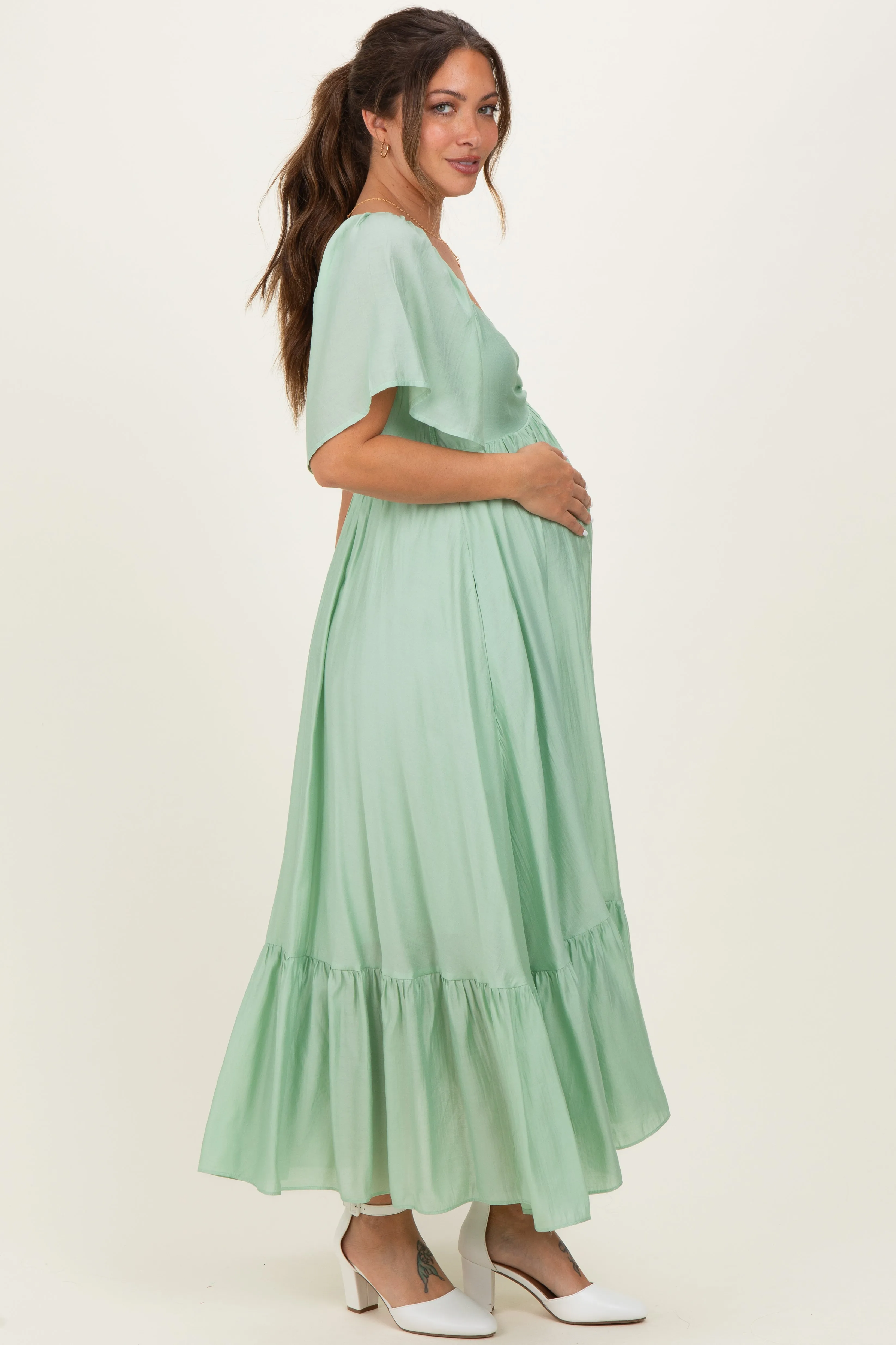 Mint Flutter Sleeve Ruffle Hem Maternity Midi Dress sold by Pinkblush product image thumbnail 3