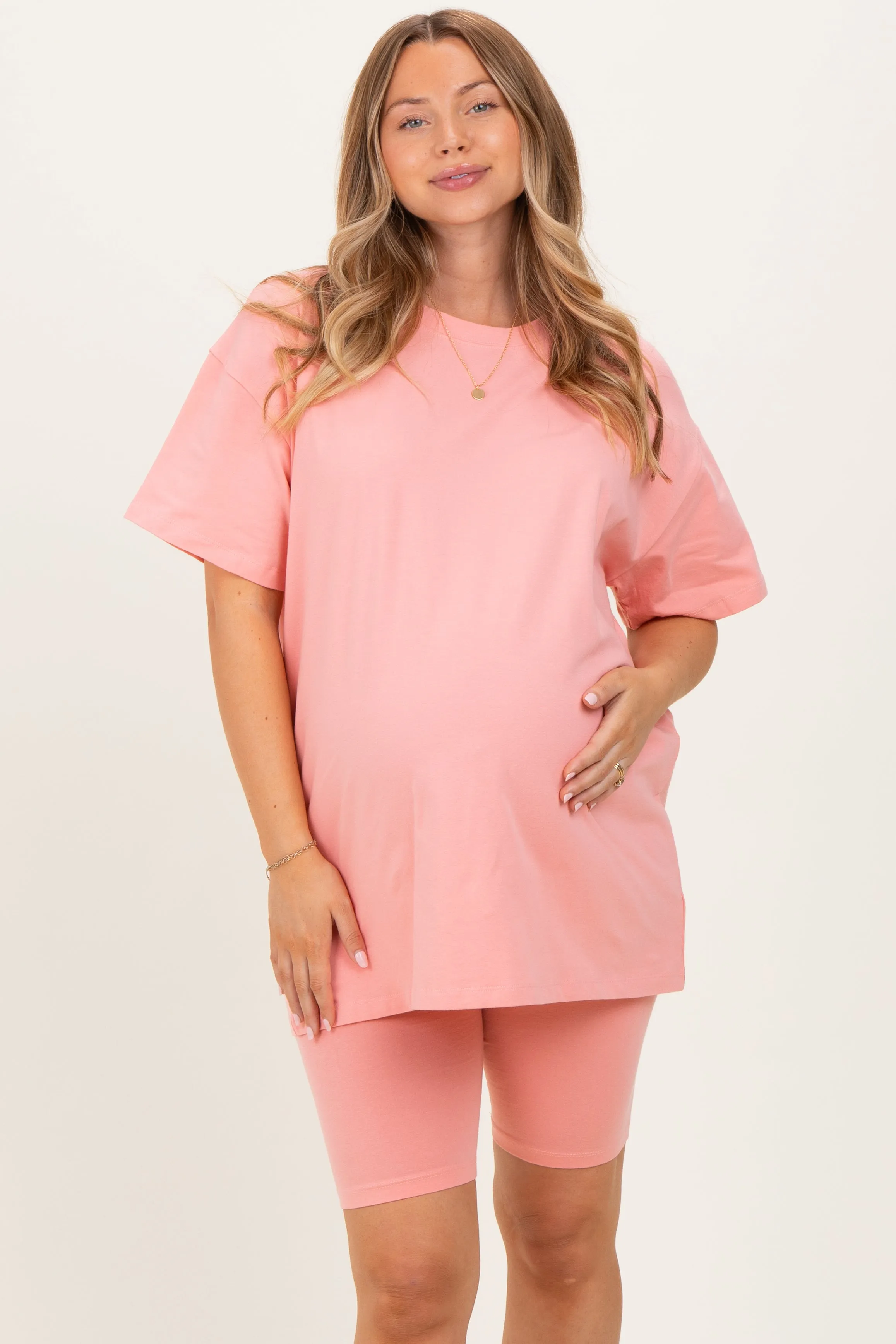 Coral Peach Biker Shorts Maternity Set sold by Pinkblush product image thumbnail 2