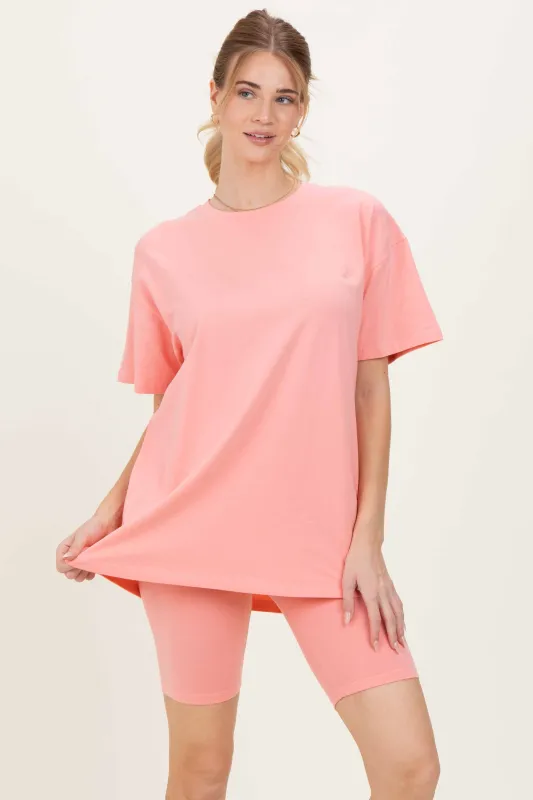 Coral Peach Biker Shorts Set sold by Pinkblush