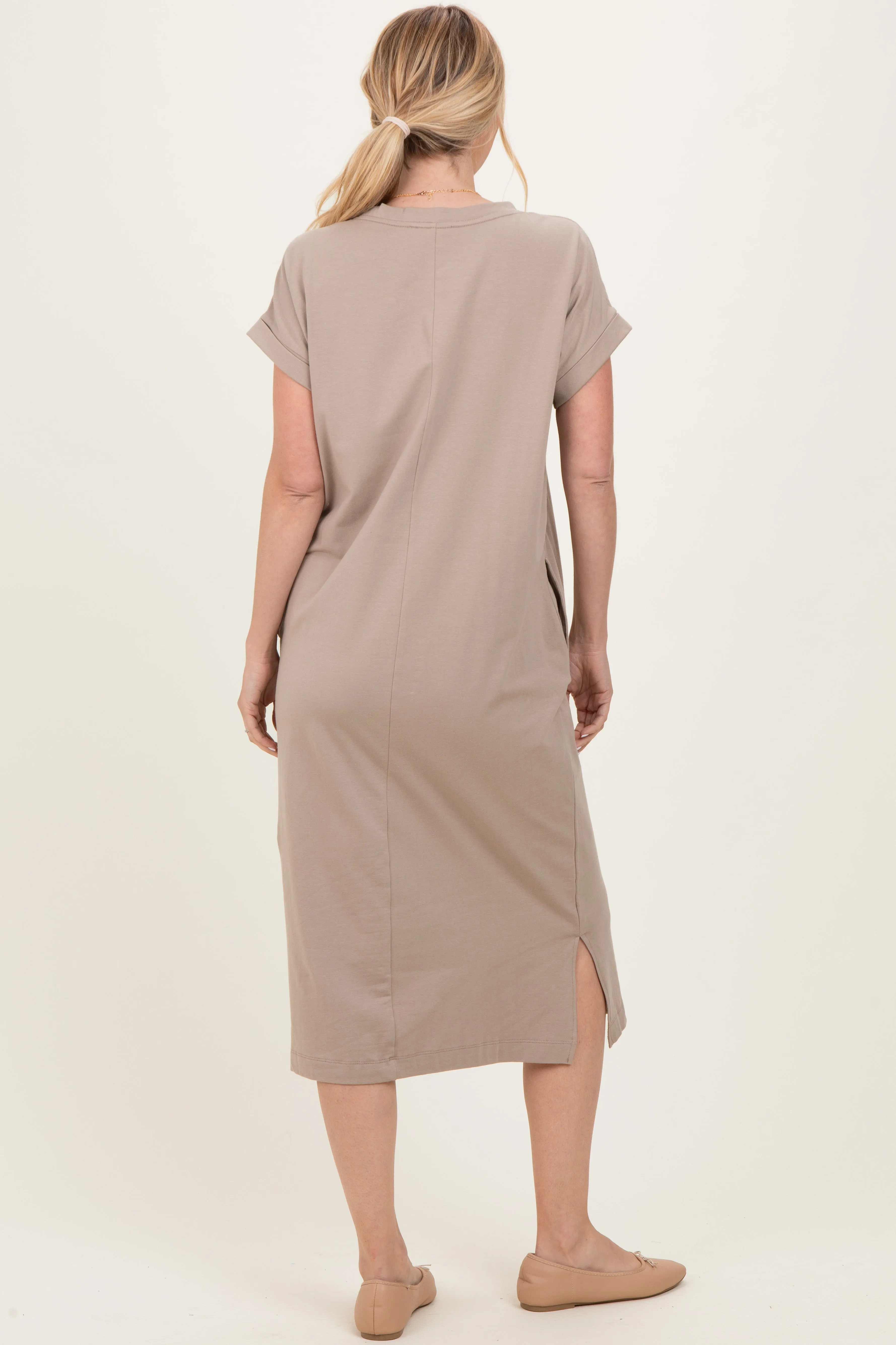 Beige Pocket Front Midi T-Shirt Dress sold by Pinkblush product image thumbnail 4