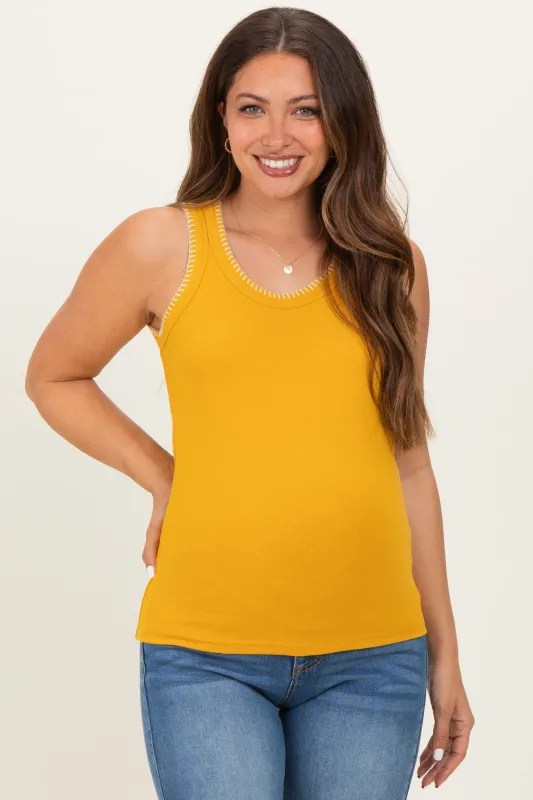 Mustard Brushed Knit Stitch Detail Maternity Tank Top sold by Pinkblush