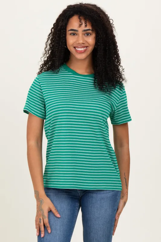 Green/White Short Sleeve Round Neck Stripe Tee sold by Pinkblush