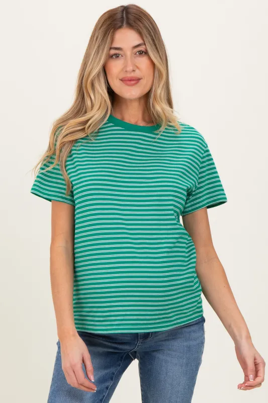 Green/White Short Sleeve Round Neck Stripe Maternity Tee sold by Pinkblush