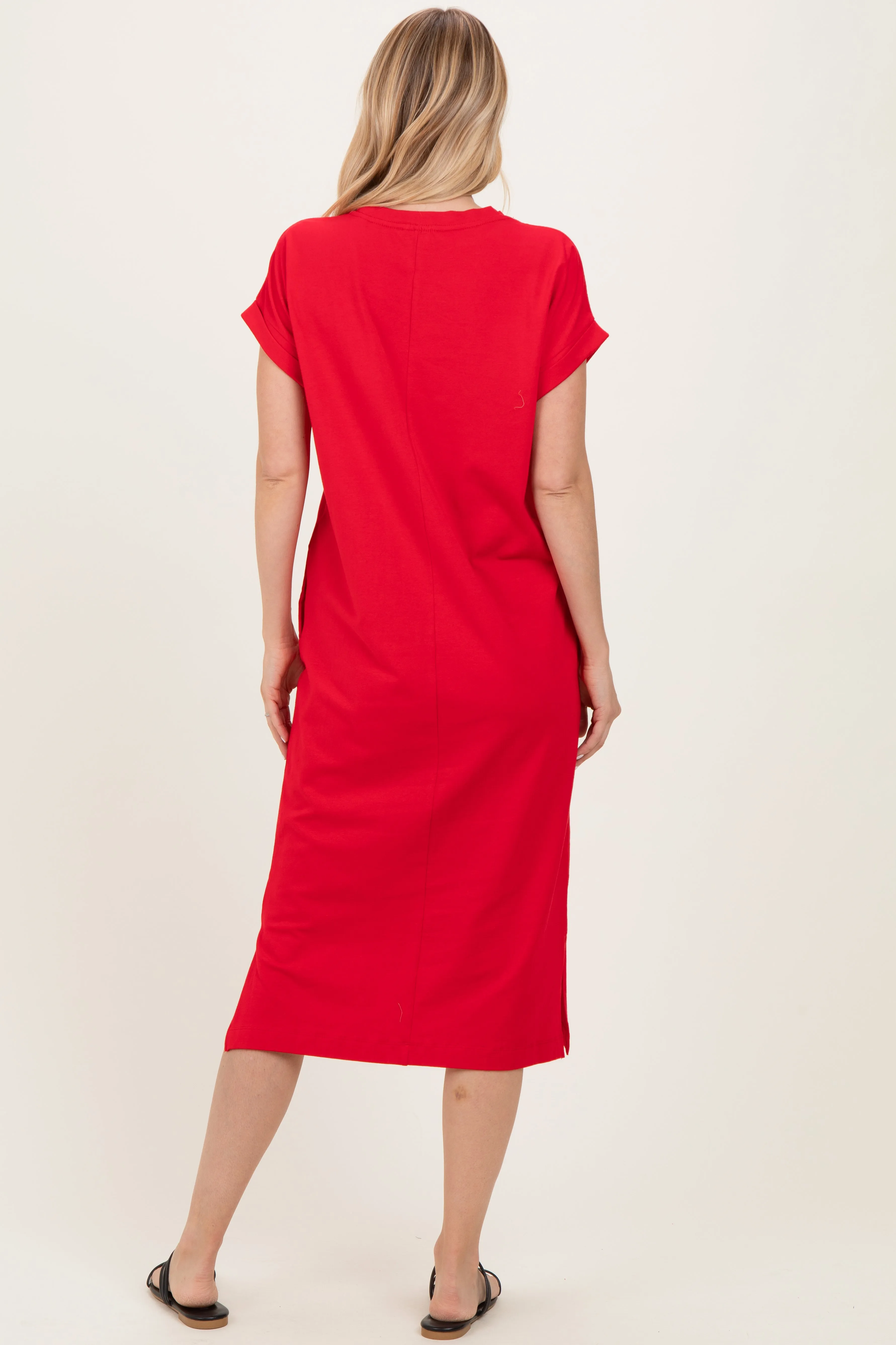 Red Pocket Front Midi T-Shirt Dress sold by Pinkblush product image thumbnail 4