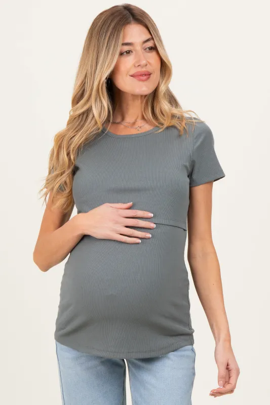 Olive Short Sleeve Nursing Maternity T-Shirt Top sold by Pinkblush
