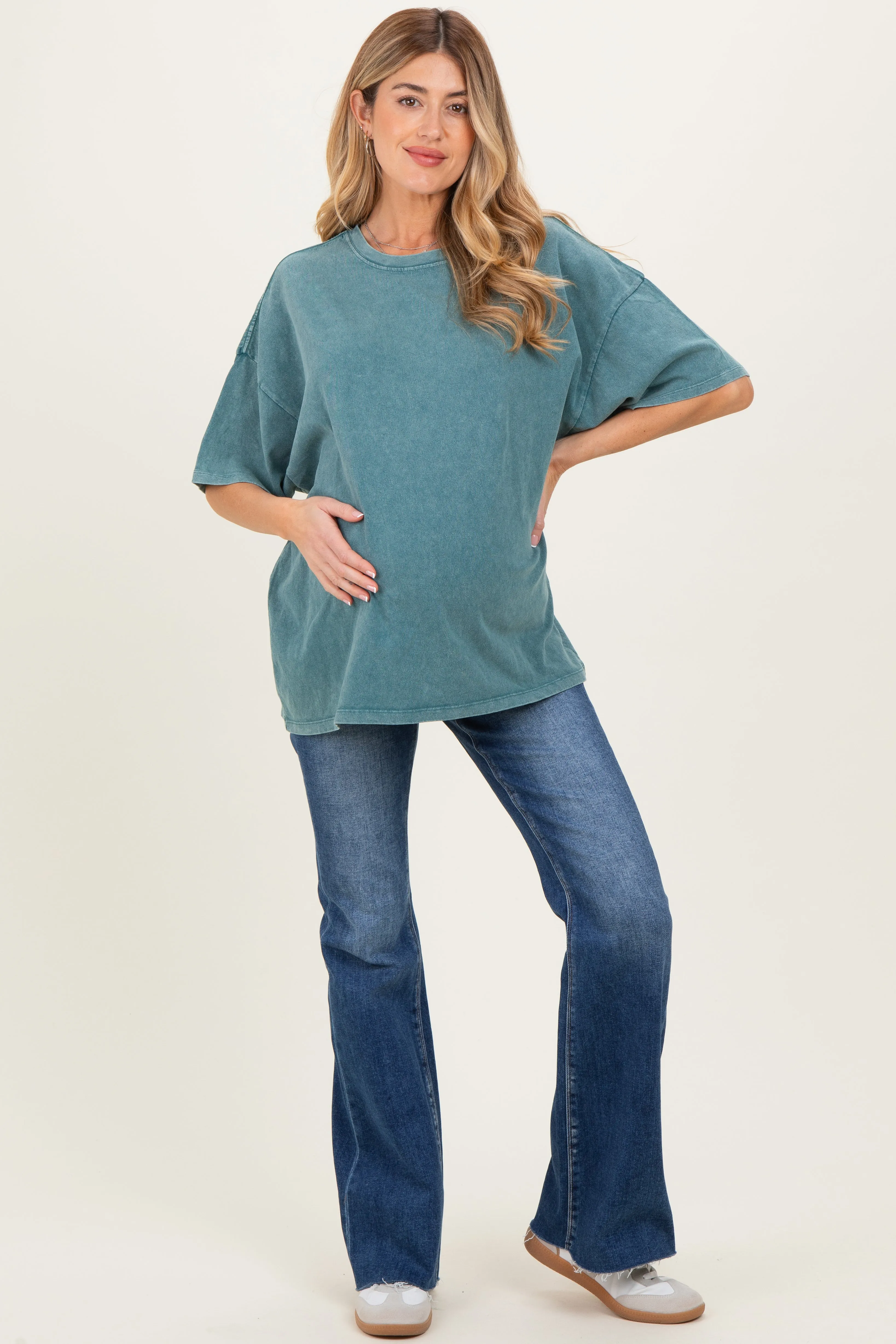 Dark Teal Oversized Mineral Wash Maternity T-Shirt sold by Pinkblush product image thumbnail 2