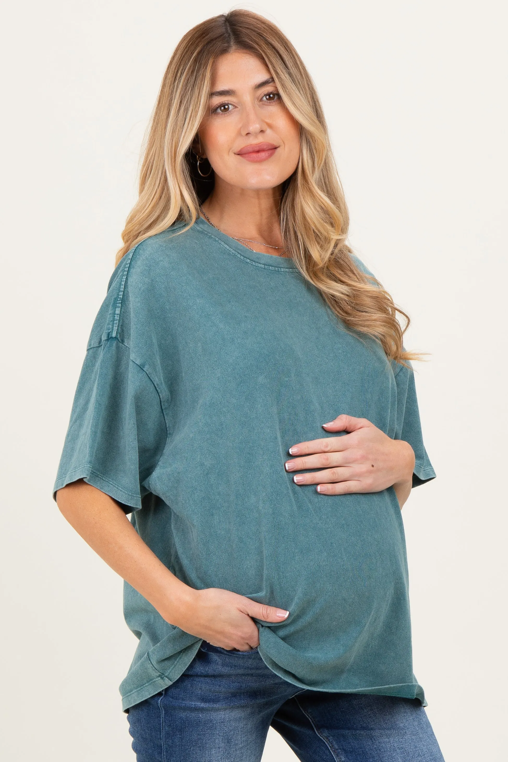 Dark Teal Oversized Mineral Wash Maternity T-Shirt sold by Pinkblush product image thumbnail 3