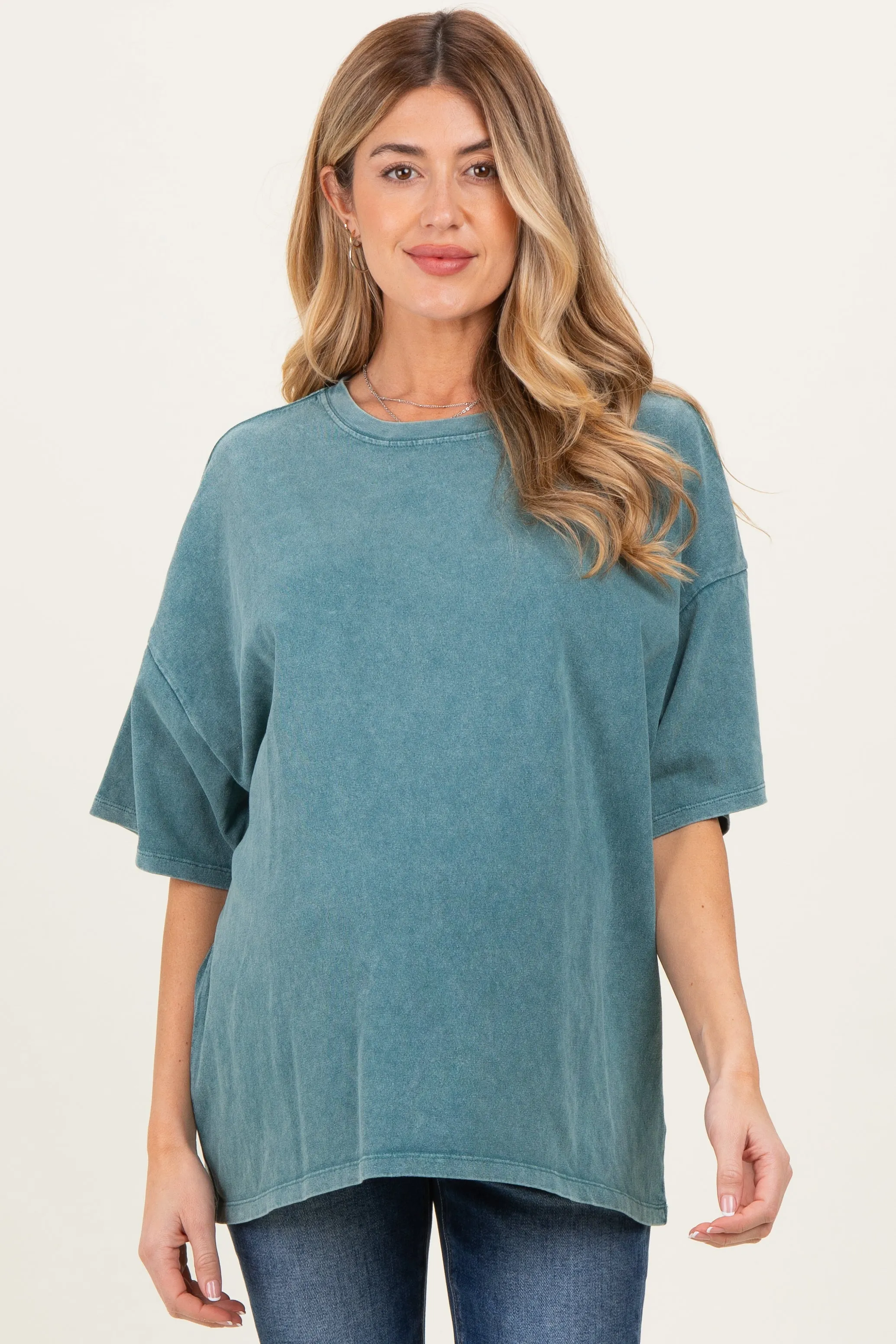 Dark Teal Oversized Mineral Wash Maternity T-Shirt sold by Pinkblush
