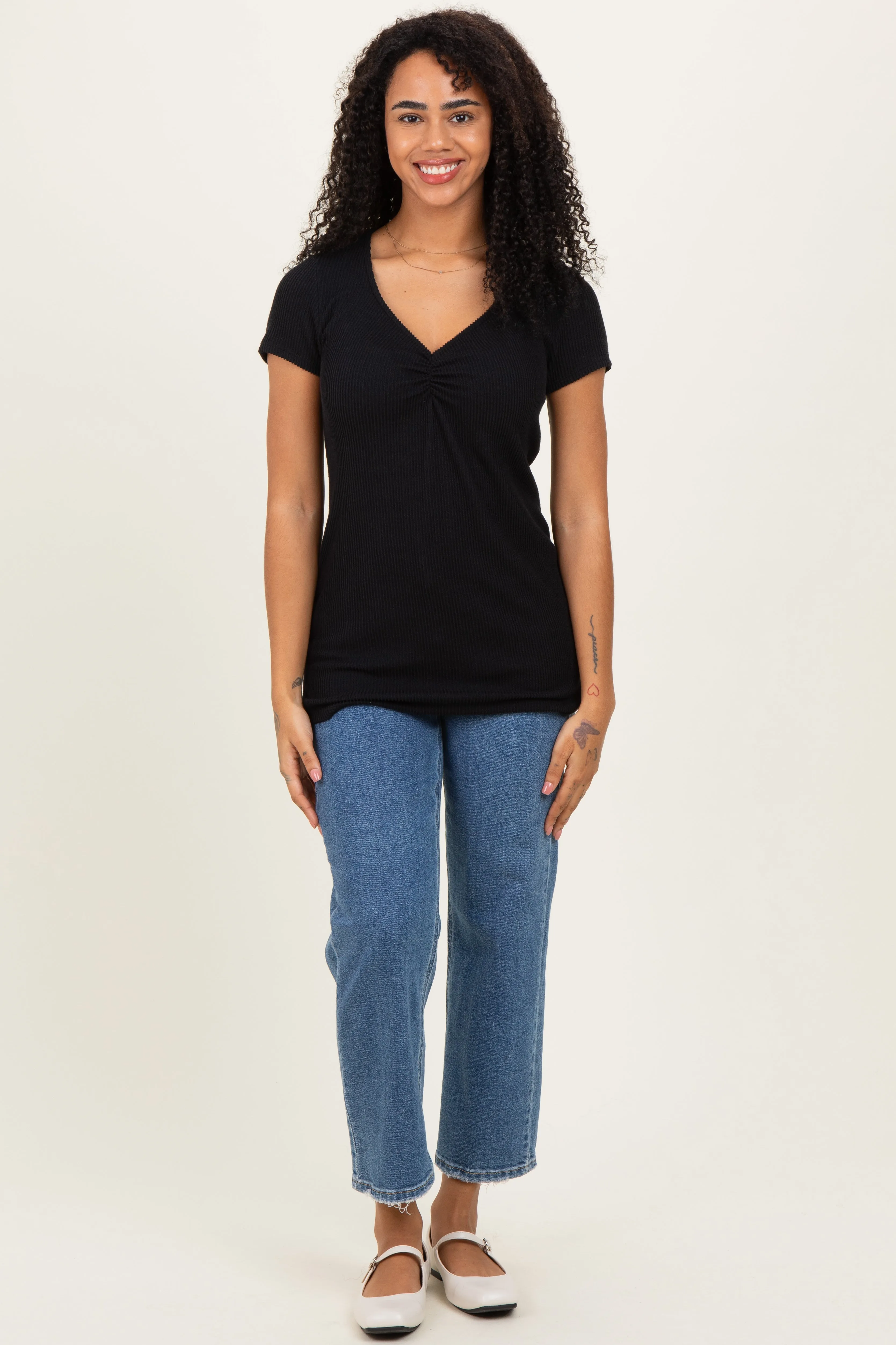 Black Ribbed Sweetheart-Neckline Top sold by Pinkblush product image thumbnail 2