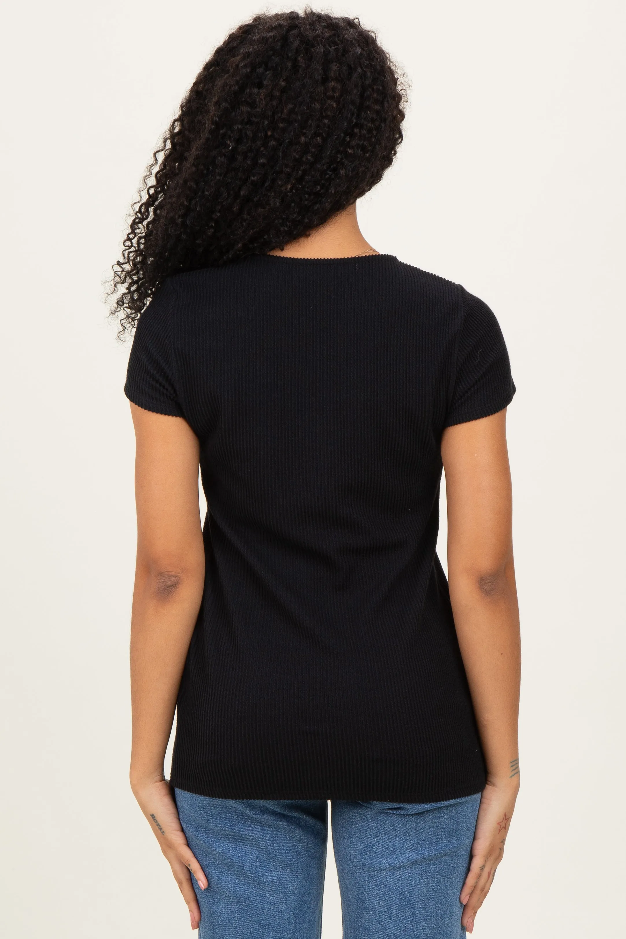 Black Ribbed Sweetheart-Neckline Top sold by Pinkblush product image thumbnail 4