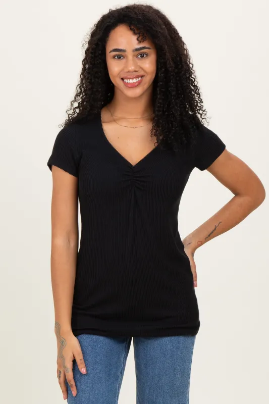 Black Ribbed Sweetheart-Neckline Top made by Hello MIZ