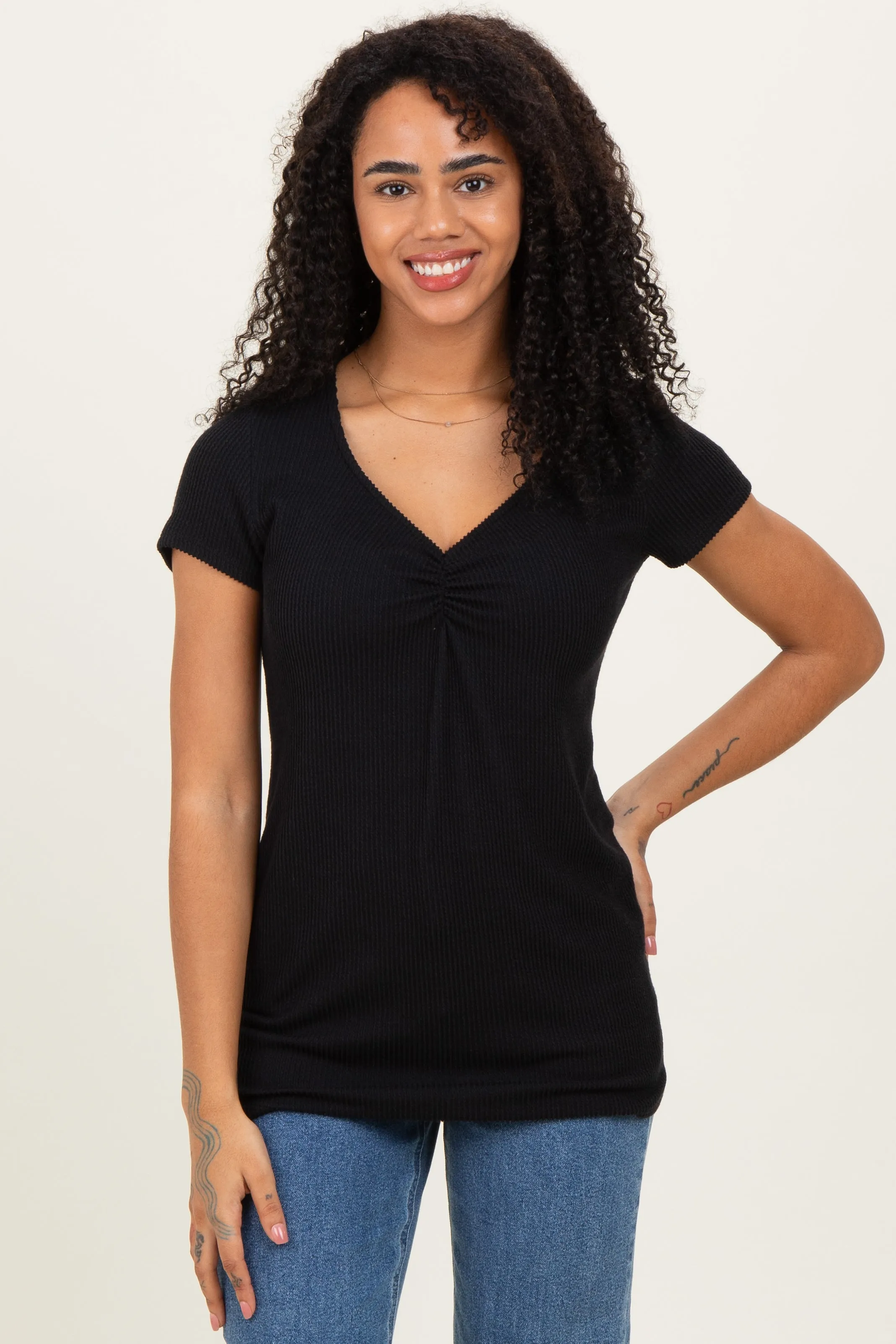 Black Ribbed Sweetheart-Neckline Maternity Top sold by Pinkblush product image thumbnail 5