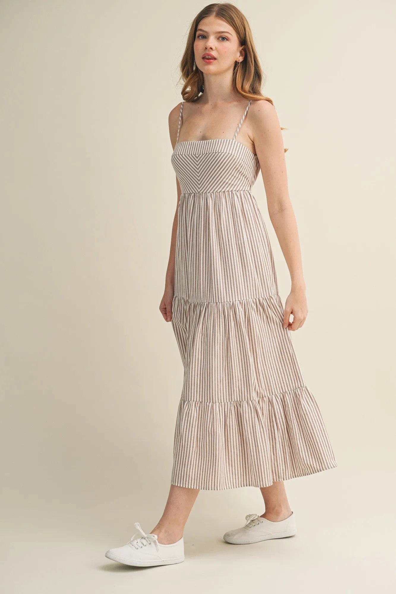 Light Taupe Diagonal Stripe Front Tier Dress sold by Pinkblush product image thumbnail 2