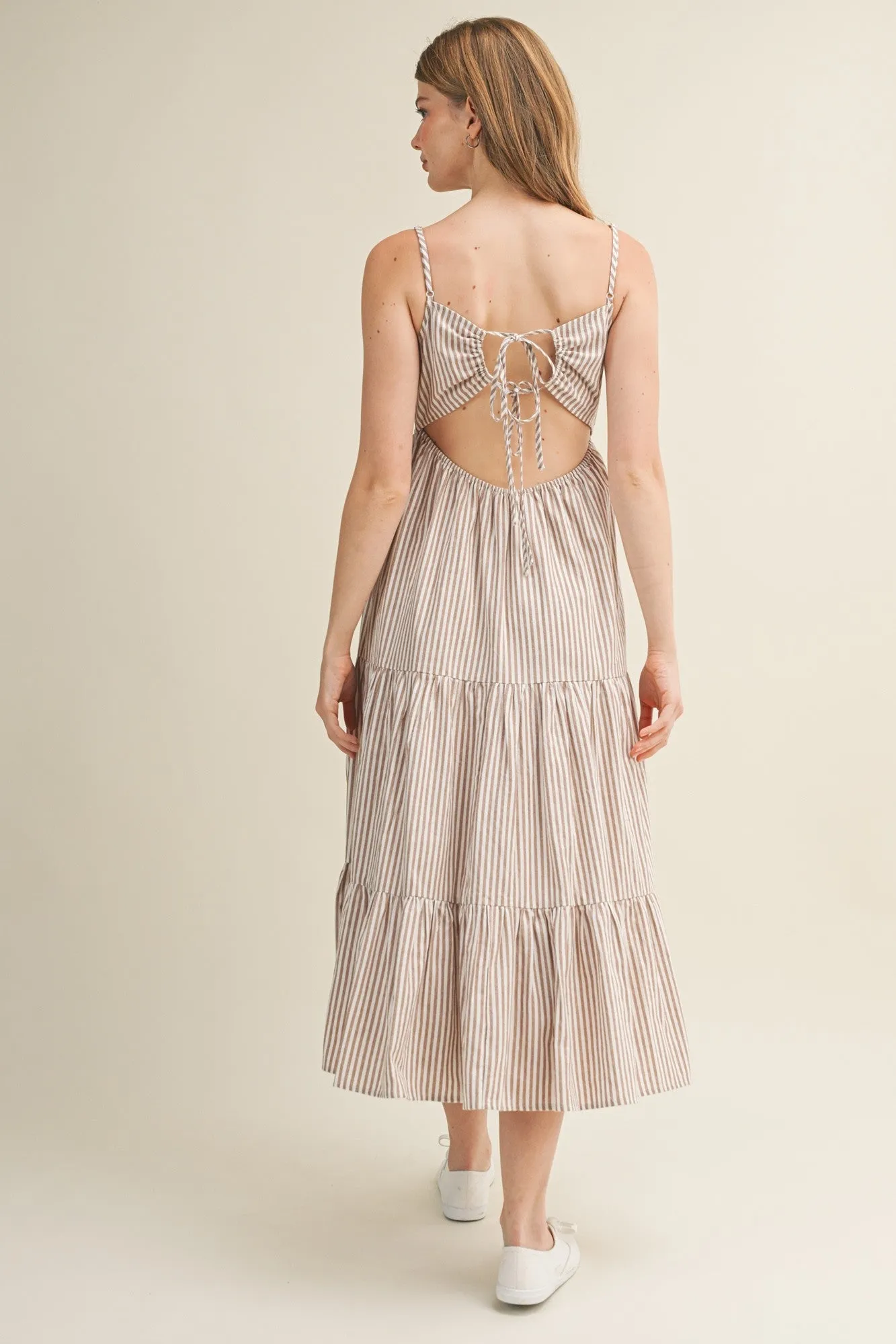 Light Taupe Diagonal Stripe Front Tier Dress sold by Pinkblush product image thumbnail 3