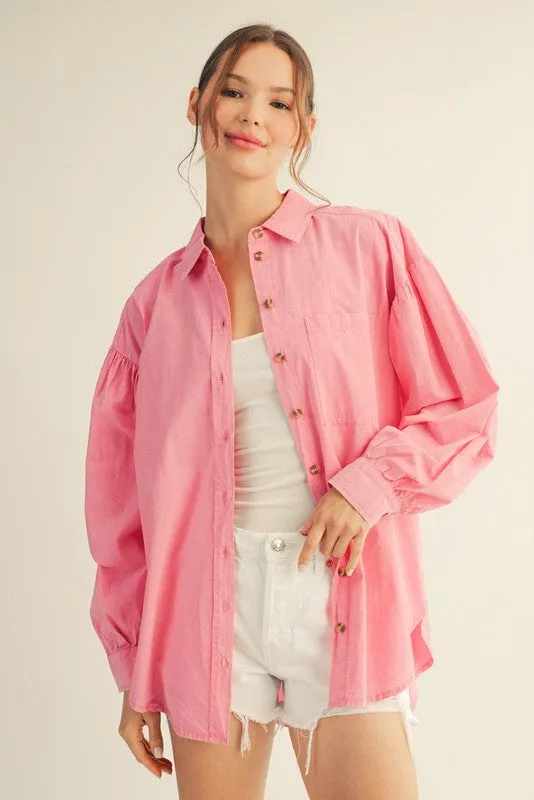 Pink Button Down Lightweight Casual Maternity Shirt sold by Pinkblush product image thumbnail 3
