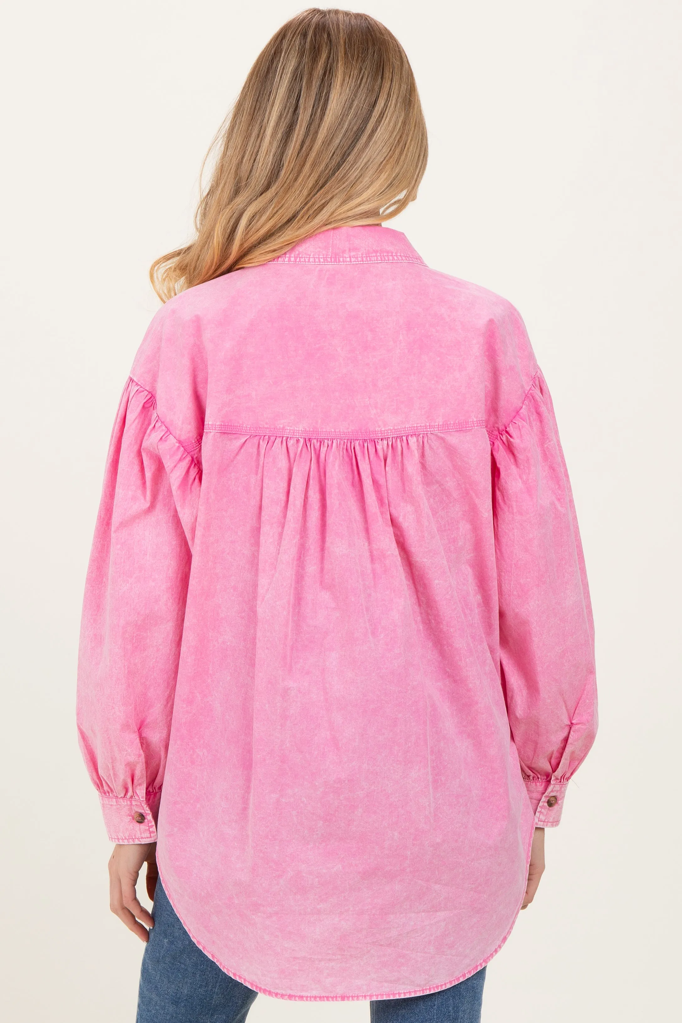 Pink Button Down Lightweight Casual Maternity Shirt sold by Pinkblush product image thumbnail 2