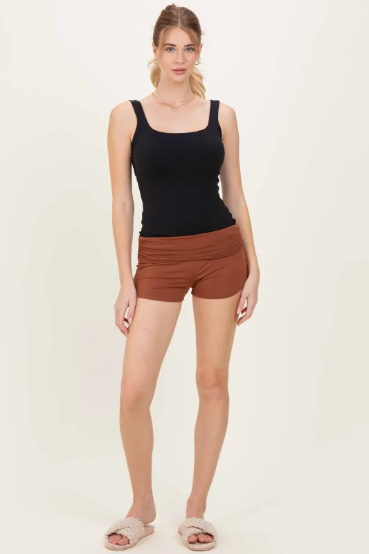 Mocha Ruched Side Lounge Shorts made by Pinkblush