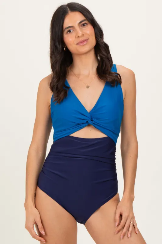 Aqua Color Block Cutout Swimsuit sold by Pinkblush
