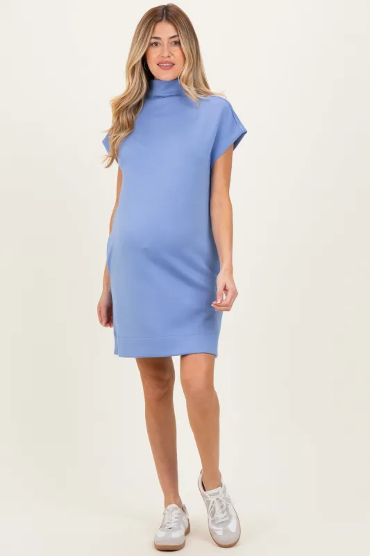 Light Blue Mock Neck Maternity Mini Dress sold by Pinkblush