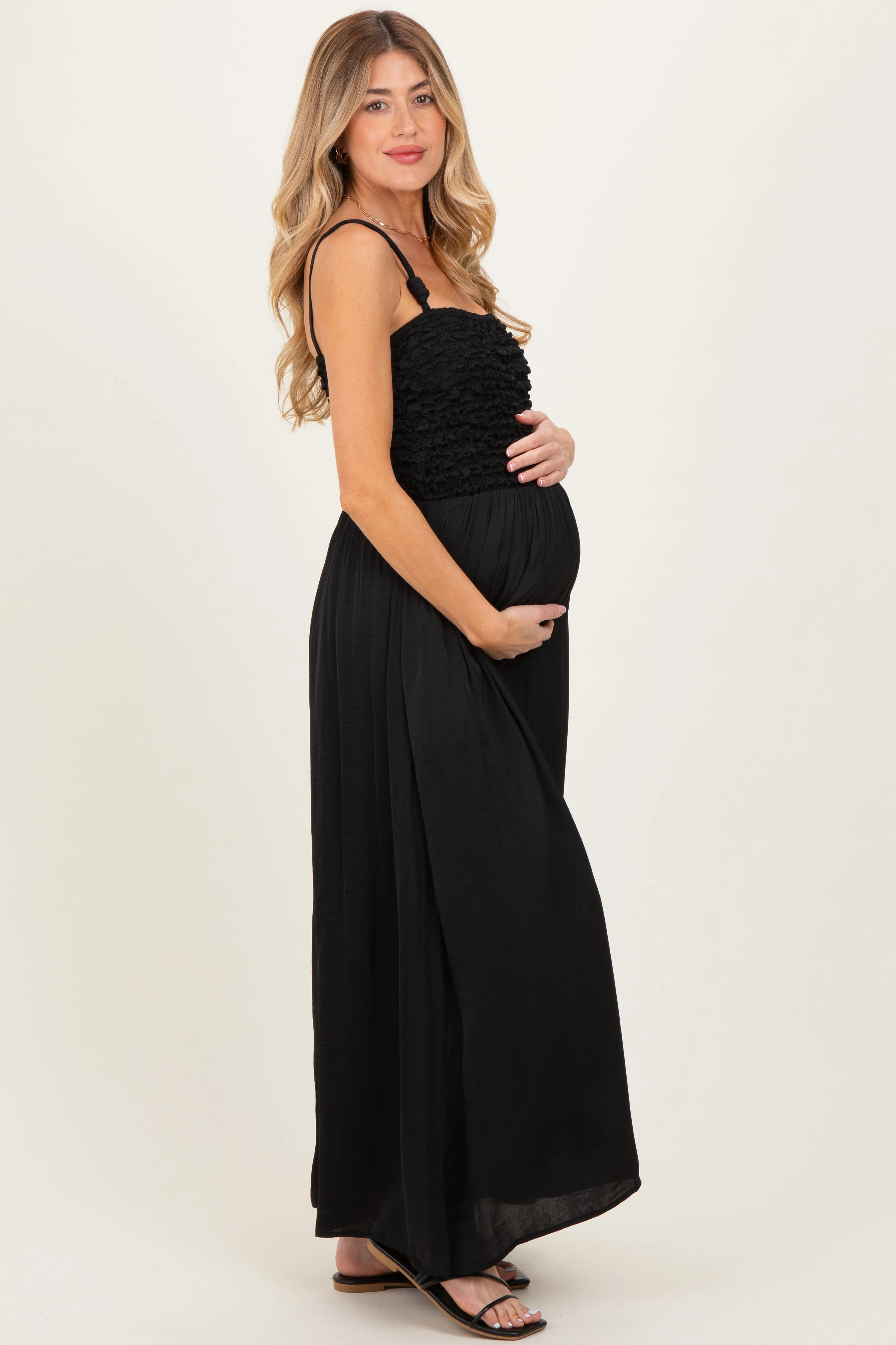 Black Textured Smocked Maternity Maxi Dress sold by Pinkblush product image thumbnail 3