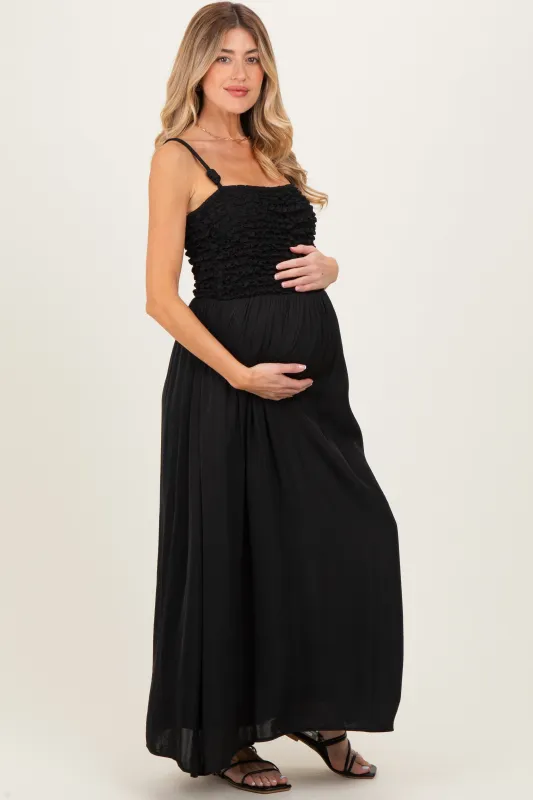 Black Textured Smocked Maternity Maxi Dress sold by Pinkblush