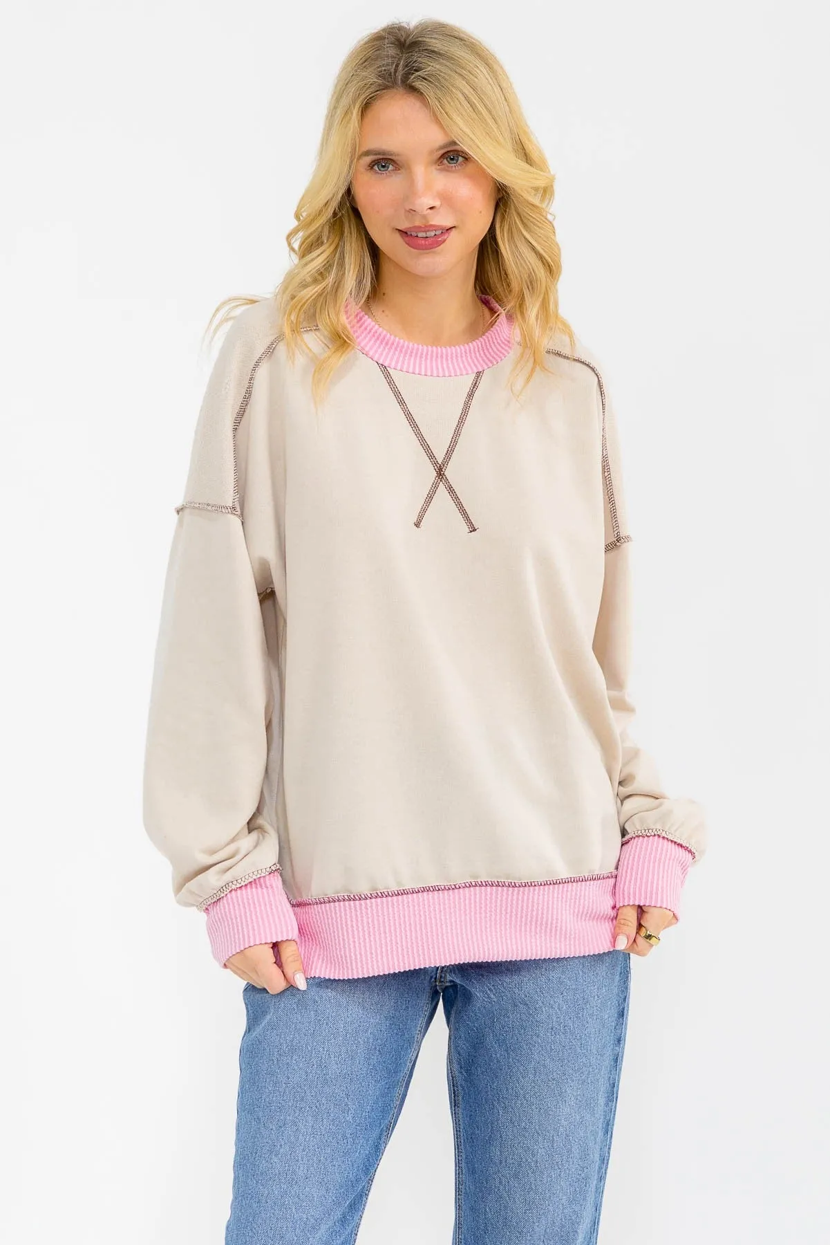 Cream Contrast Band Exposed Seam Maternity Pullover sold by Pinkblush product image thumbnail 5