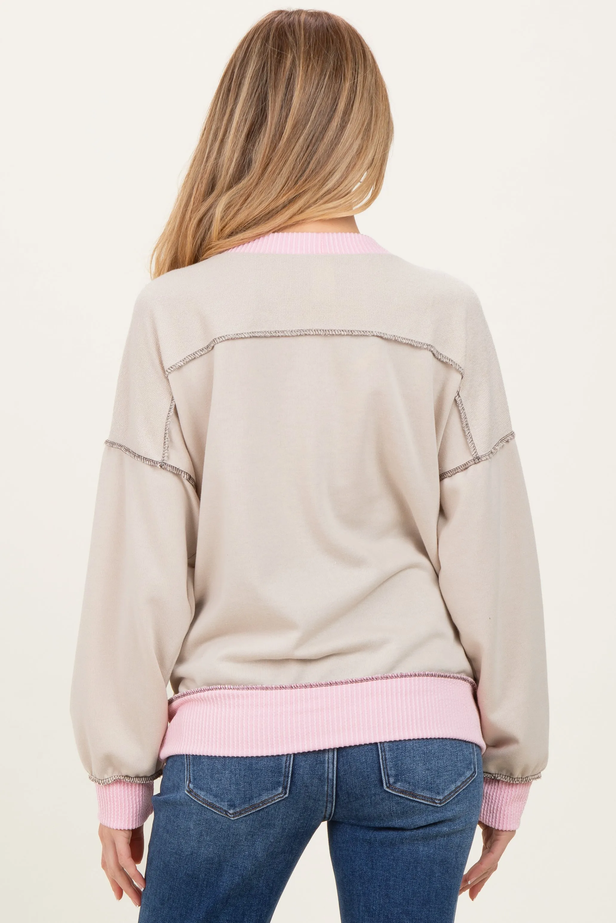Cream Contrast Band Exposed Seam Maternity Pullover sold by Pinkblush product image thumbnail 4