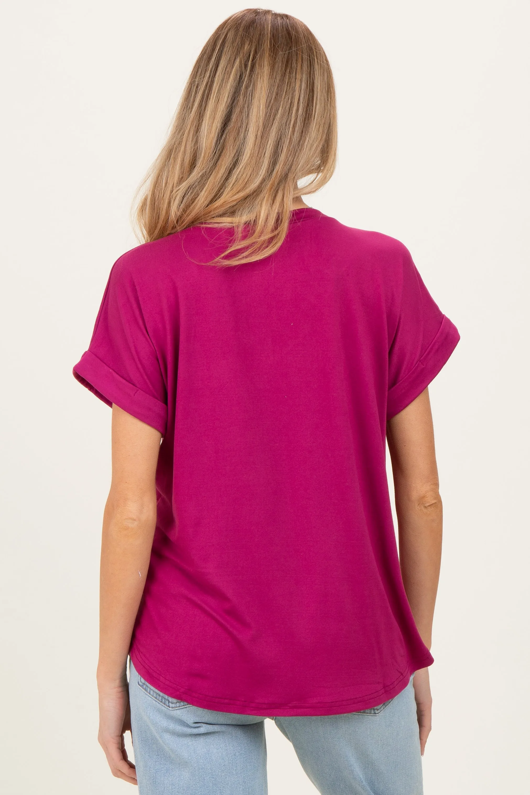 Magenta V-Neck Pocket Short Sleeve Maternity Shirt sold by Pinkblush product image thumbnail 3