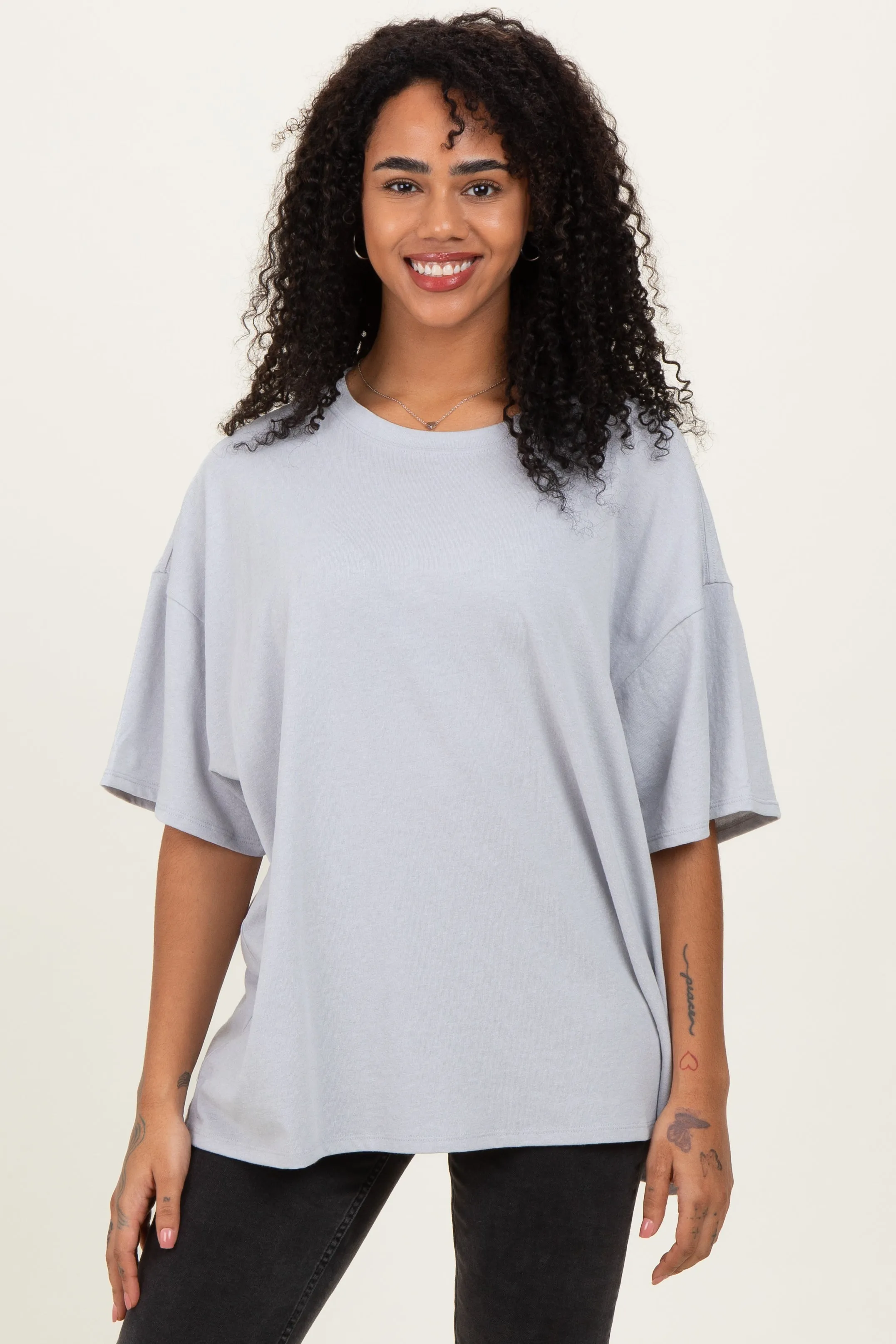 Heather Grey Cotton Oversized Tee sold by Pinkblush