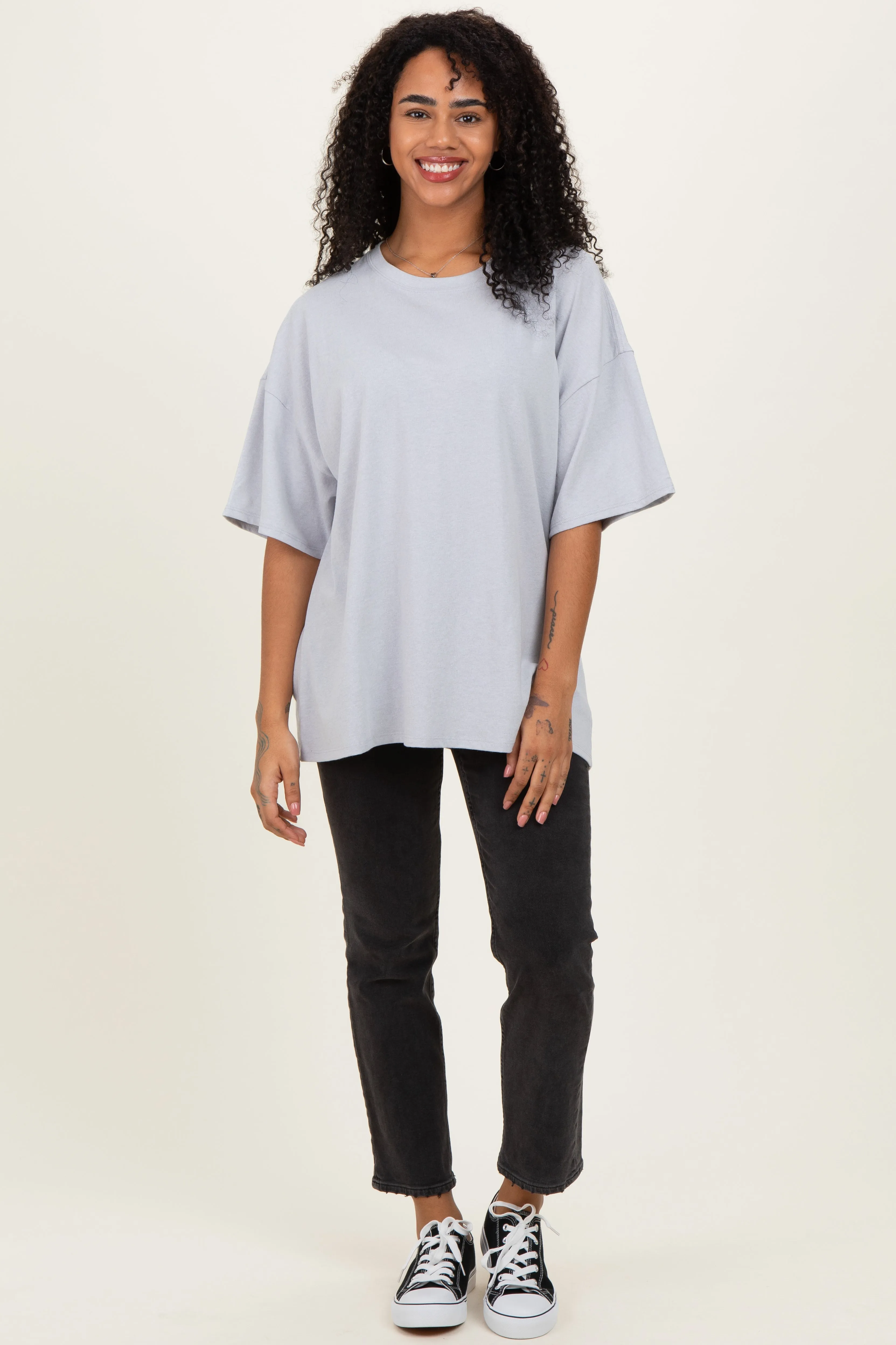Heather Grey Cotton Oversized Tee sold by Pinkblush product image thumbnail 2