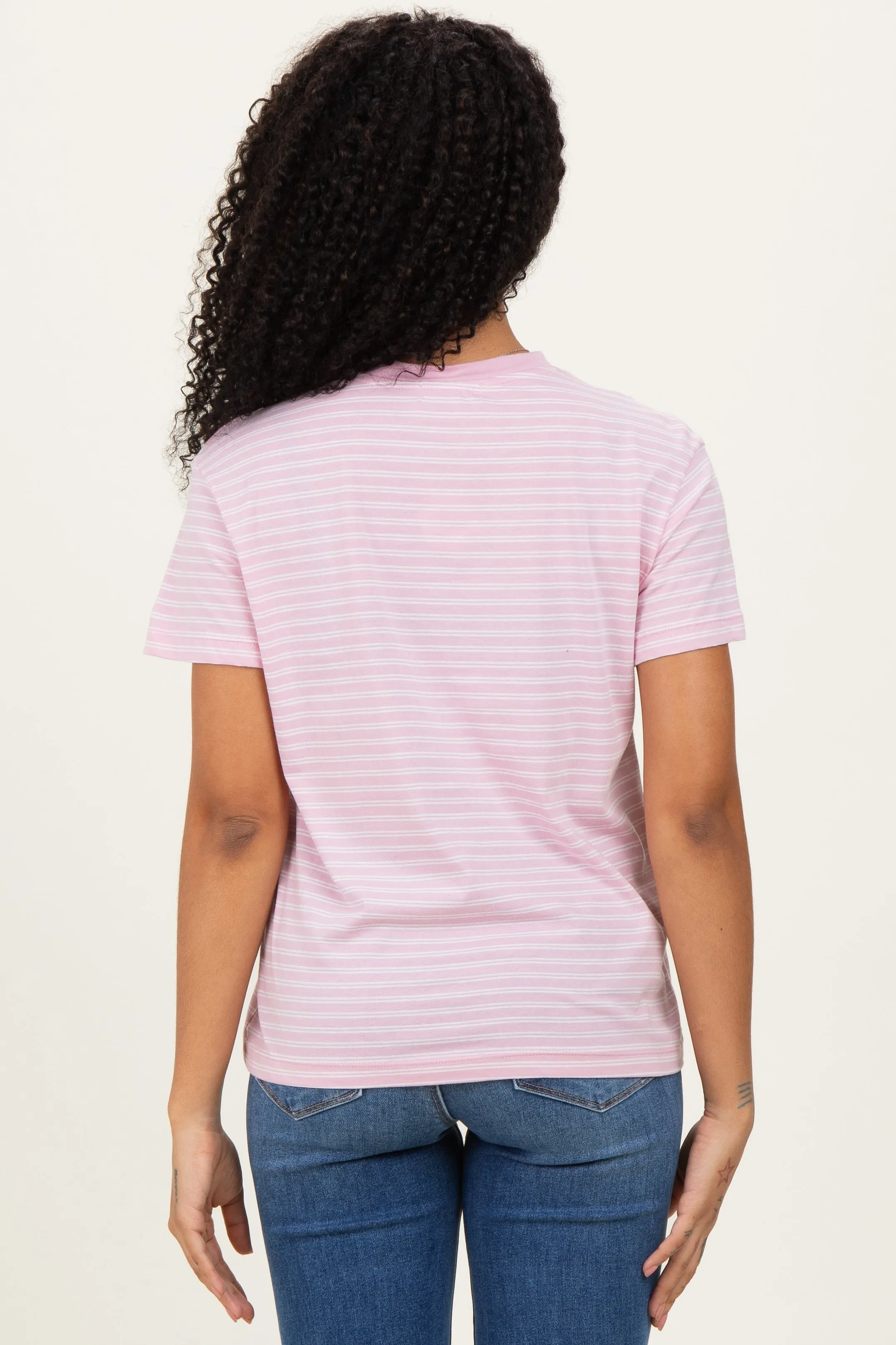 Pink/White Short Sleeve Round Neck Stripe Tee sold by Pinkblush product image thumbnail 4