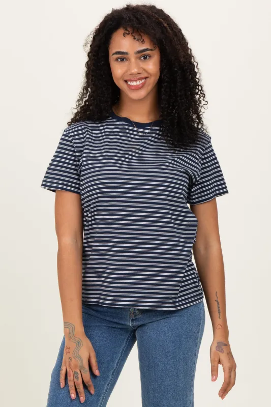 Navy/White Short Sleeve Round Neck Stripe Tee sold by Pinkblush