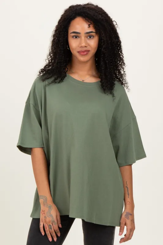 Light Olive Cotton Oversized Tee sold by Pinkblush