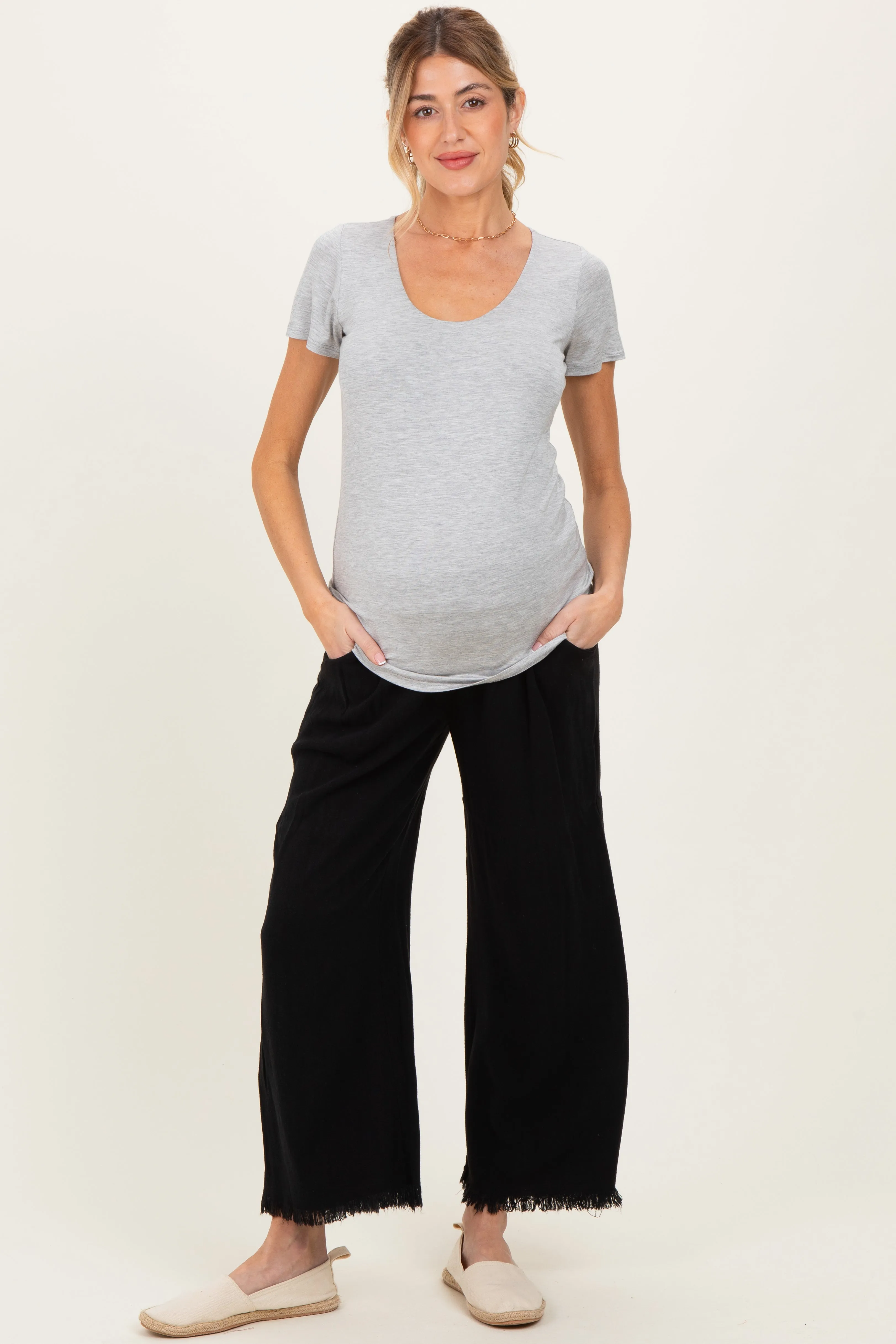 Heather Grey Short Sleeve Scoop Neck Maternity Knit T-Shirt sold by Pinkblush product image thumbnail 2