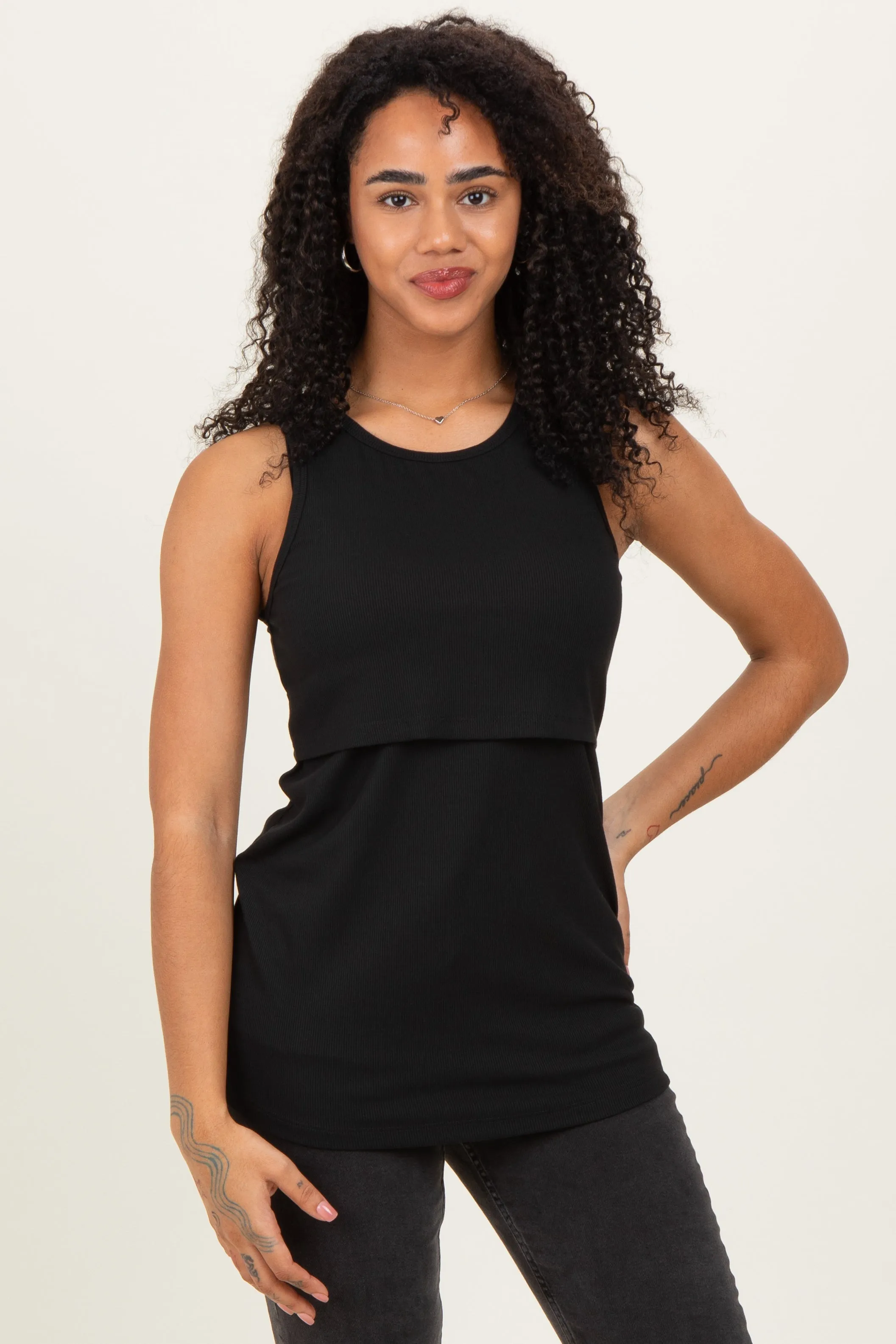 Black Sleeveless Nursing Tank Top sold by Pinkblush