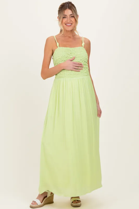 Lime Textured Smocked Maternity Maxi Dress sold by Pinkblush