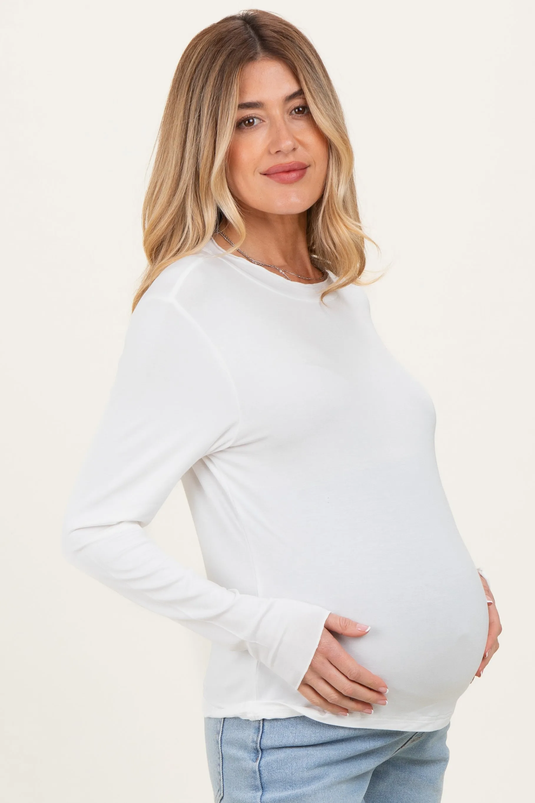 White Ruffle Detail Long Sleeve Maternity Top sold by Pinkblush product image thumbnail 3