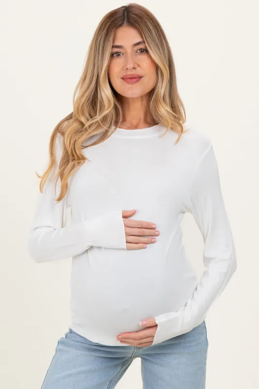 White Ruffle Detail Long Sleeve Maternity Top sold by Pinkblush